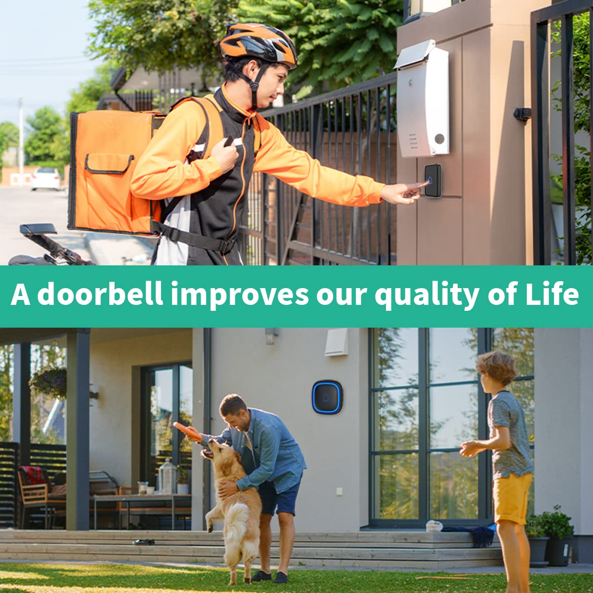 IP66 Doorbell Wireless Classroom Doorbell Waterproof & Dustproof with 66 Chimes Loud 115dB Door Bell Ringer 1000ft Range Electric Doorbells 7 Levels Volume Mute Mode for Bedroom Home Kids Room Office