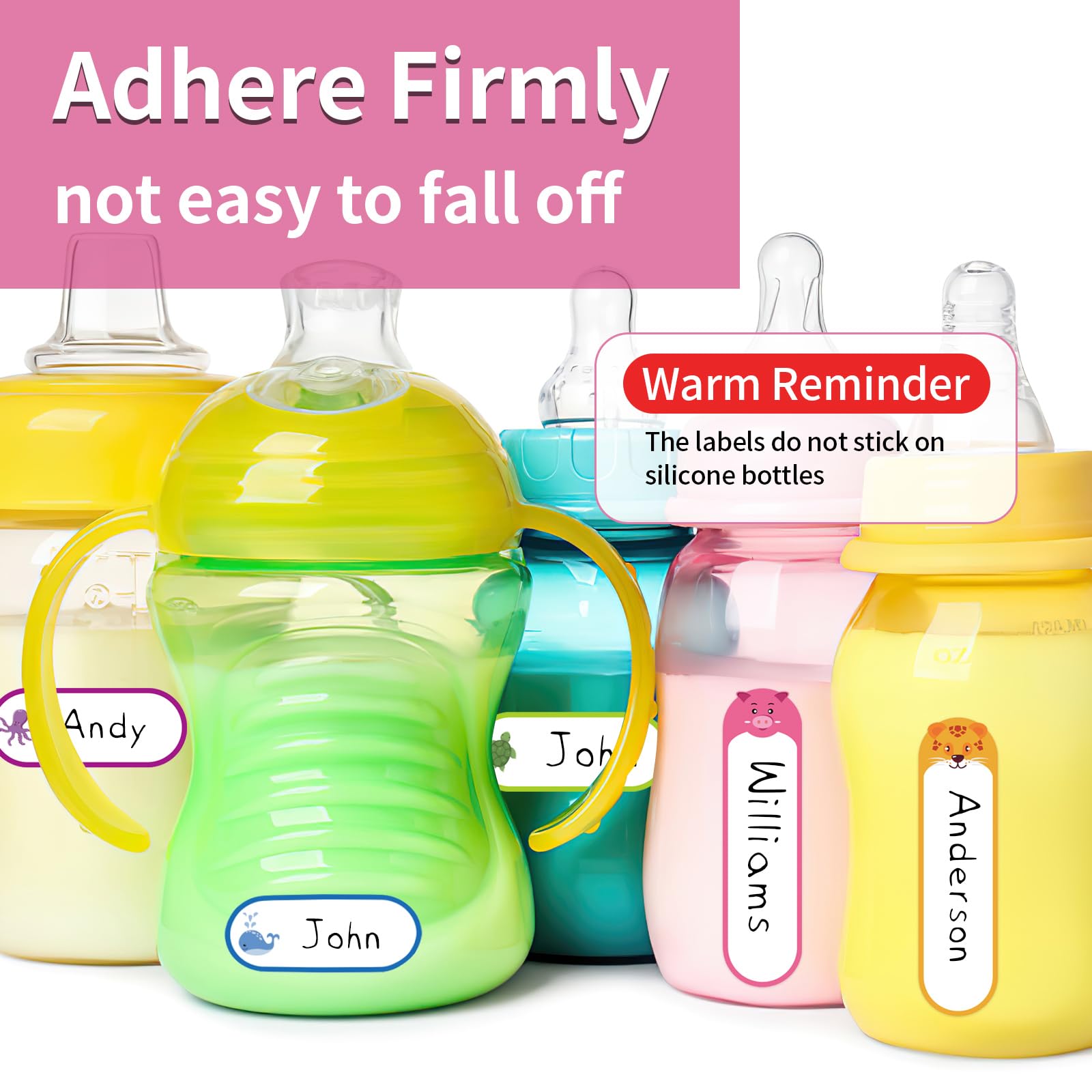 480 Pcs Labels for Kids Stuff Daycare, Waterproof Baby Name Label, Washable Bottle Labels, Reusable Self-Adhesive Tag Stickers for School Essentials, Self-Laminating Write-on
