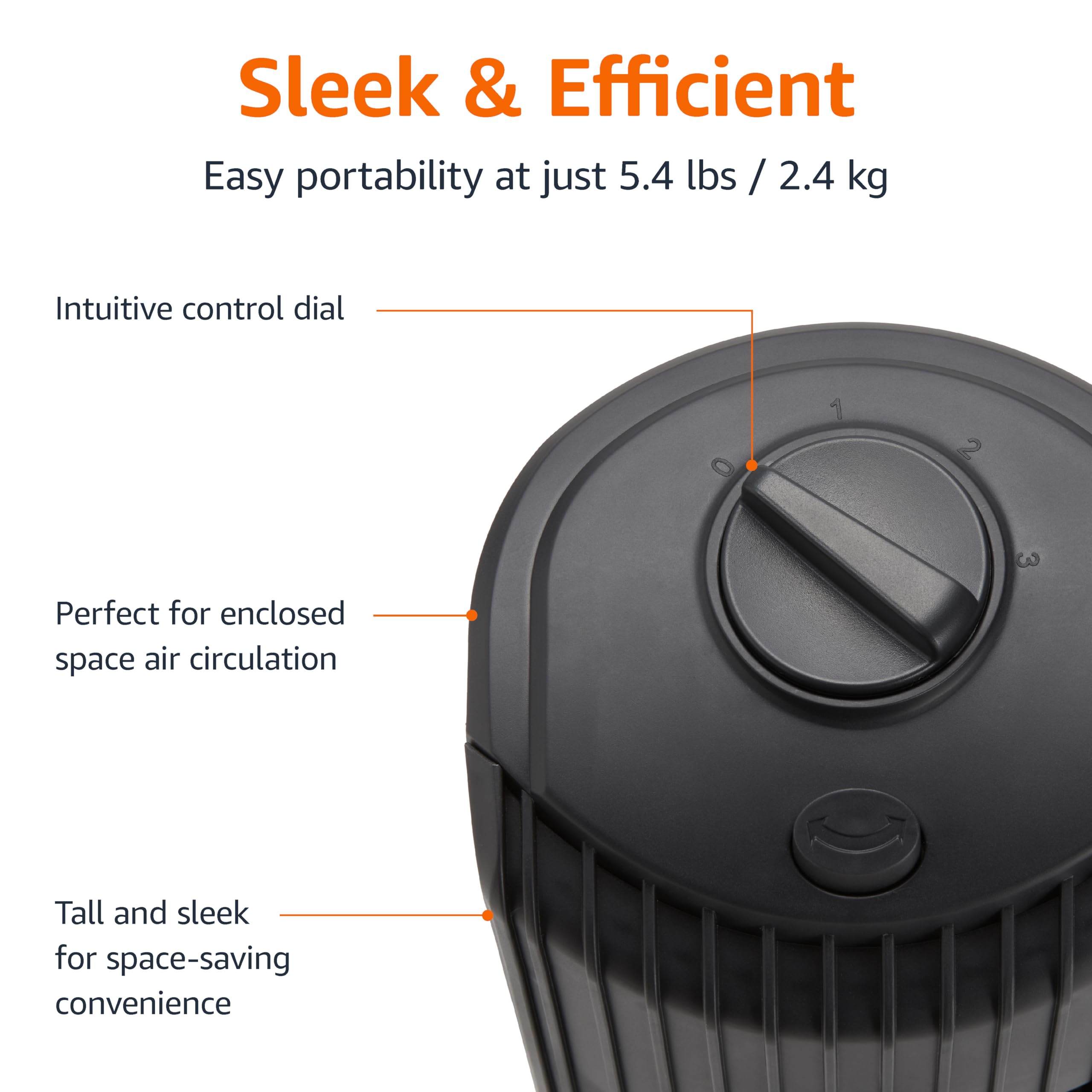 Amazon Basics 28" 60-Degree Oscillating Tower Fan for Bedroom, Living Room, Office, With 3 Speeds, Intuitive Mechanical Control, Black, 35W, 27.8"H x 9.4"D x 9.4"W