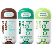 hello Deodorant Variety Pack (Sweet Coconut, Fresh Citrus, White Sage) for Women + Men, Aluminum Free, Baking Soda Free, Parabens Free, 24 Hour Odor Protection, 2.6 Ounce, 3 Pack