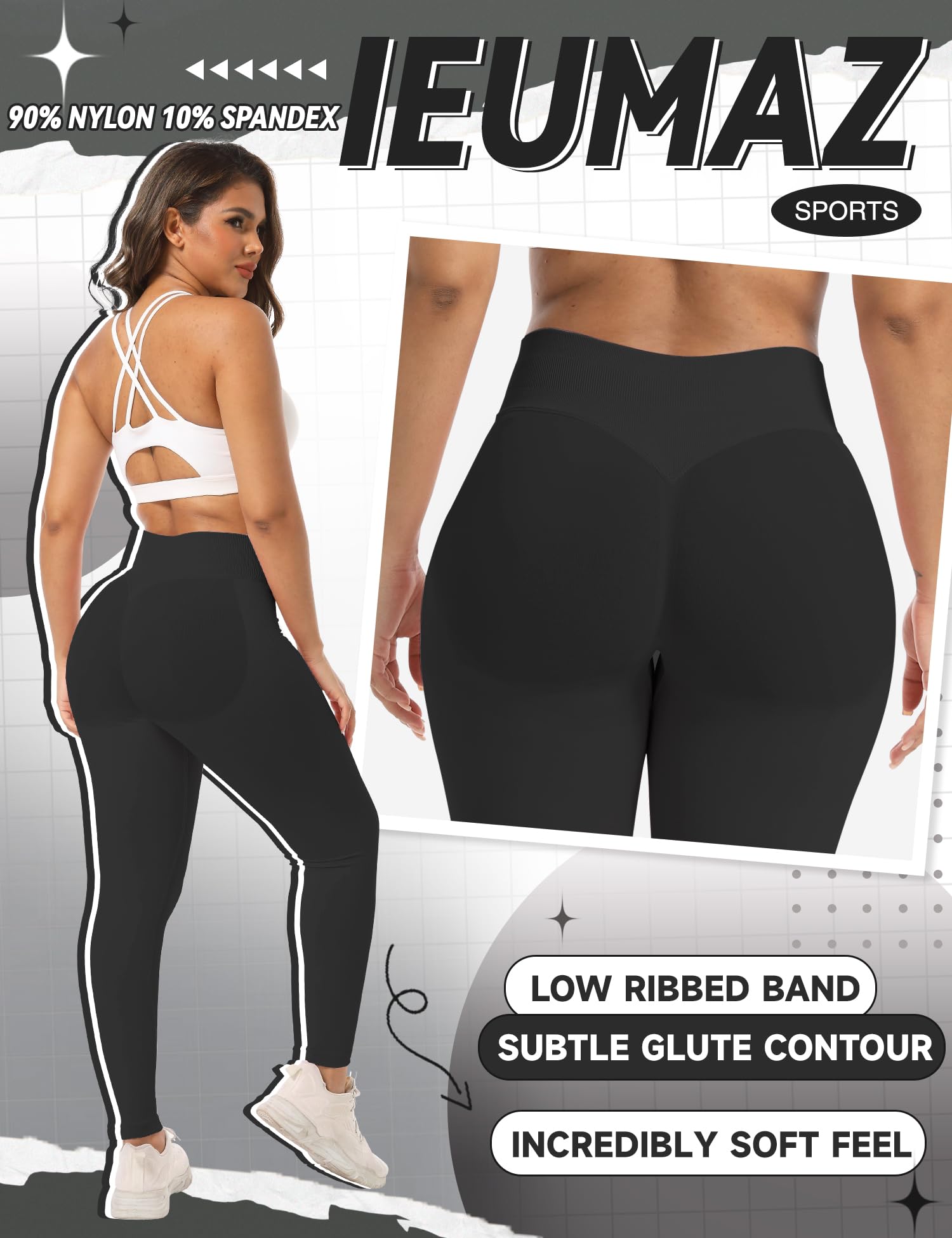 Ieumaz Scrunch Butt Lifting Leggings for Women Impact Gym Seamless Workout Leggings Mid Low Waist Tummy Control Yoga Pants