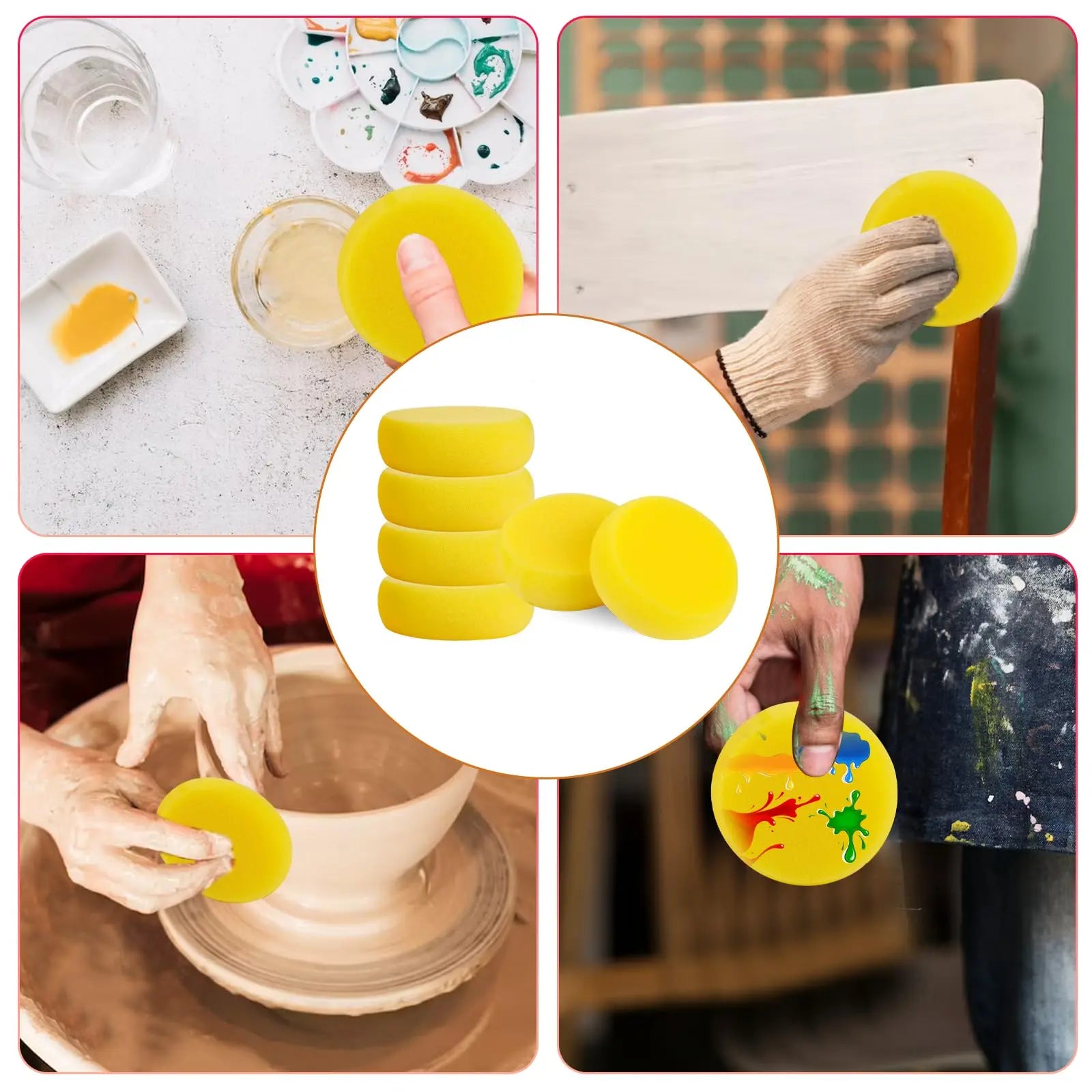 6 Pcs Pottery Sponges, Round Painting Sponge 3inch Yellow Artist Sponges Craft Clay Sponge Watercolor Sponges for Face Painting Pottery Ceramics Art Crafts