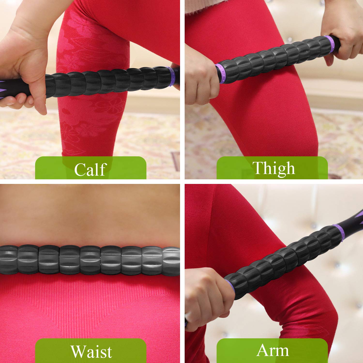 MZDXJ Muscle Roller Massage Roller Stick for Athletes, Help Reducing Muscle Soreness Cramping Tightness Leg Arms Back Calves Muscle Massager（Purple Black- 18 inch）