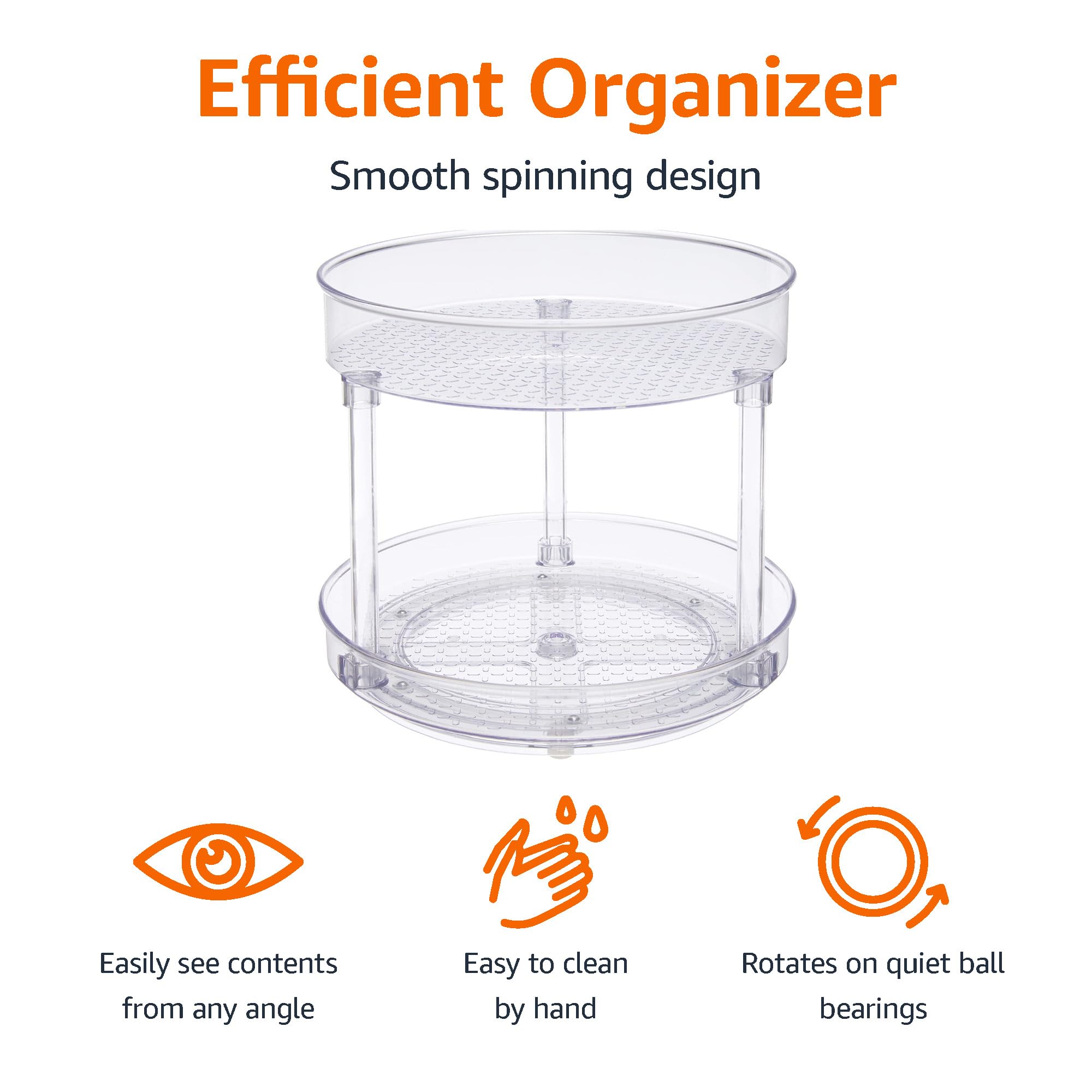 Amazon Basics Lazy Susan Turntable Organizer, 9" Diameter, 2 Tier, Clear