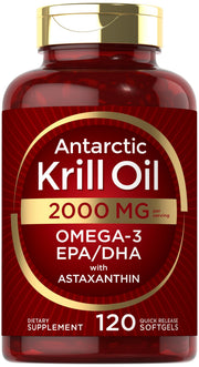 Carlyle Antarctic Krill Oil 2000 mg 120 Softgels | Omega-3 EPA, DHA, with Astaxanthin Supplement Sourced from Red Krill | Maximum Strength | Laboratory Tested