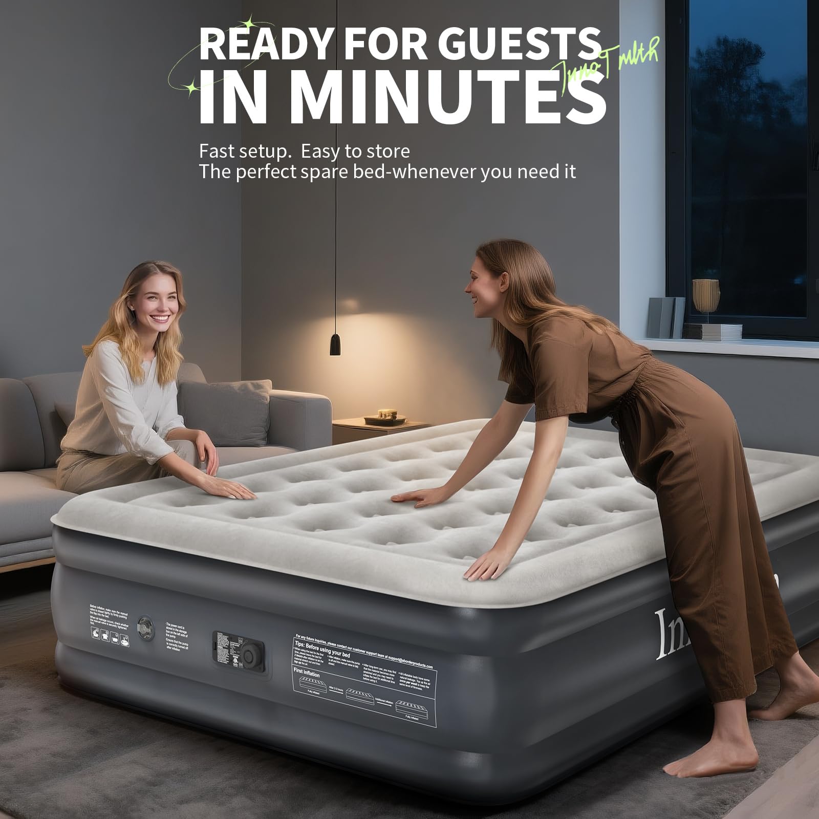InnoTruth Air Mattress Queen with Built in Pump, Inflatable Mattress Blow up Mattress, 18" Self Inflating Colchones Inflables Foldable Air Bed for Guest & Home, Ideal for Camping, 650lbs Weight Max