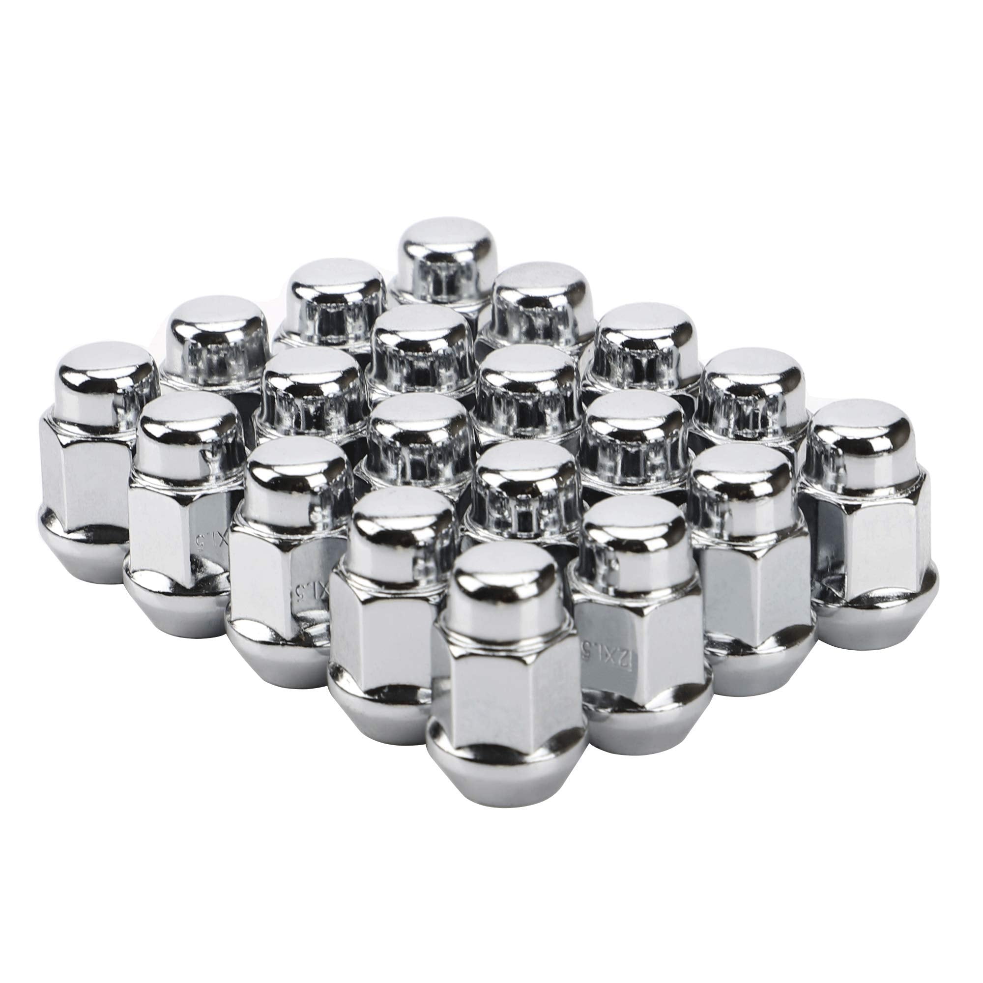 12x1,5 Radmuttern, 20 Stück Chrom 12mmx1,5 geschlossene Hutmuttern, Kegelsitz, 19mm Sechskant Nachrüsträder