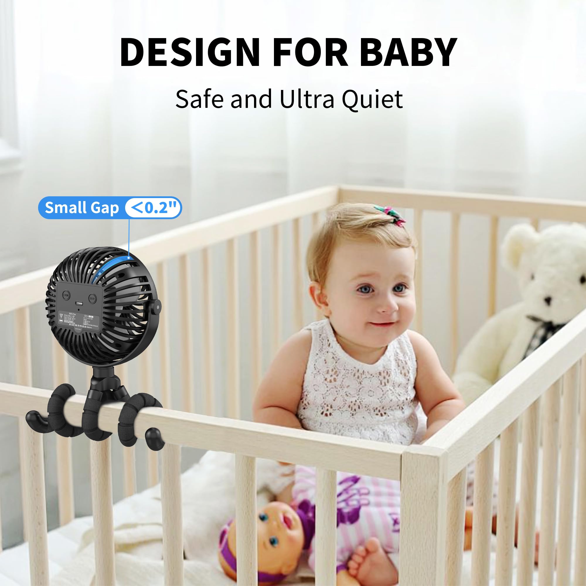 AMACOOL Battery Operated Stroller Fan Flexible Tripod Clip On Fan with 3 Speeds and Rotatable Handheld Personal Fans for Car Seat Crib Bike Treadmill (Black)