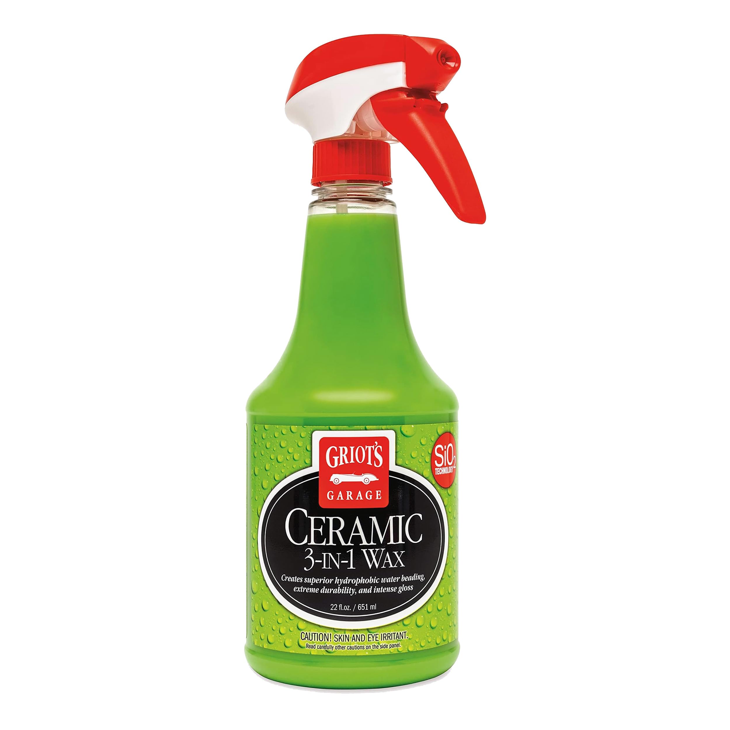 Griot’s Garage Ceramic 3-in-1 Wax, SiO2 Spray for Cars, Trucks, and RV’s, Provides Protection and Water Beading on Paint, Wheels, Plastic, Rubber Trim, Chrome, and More, 10978, 22 oz