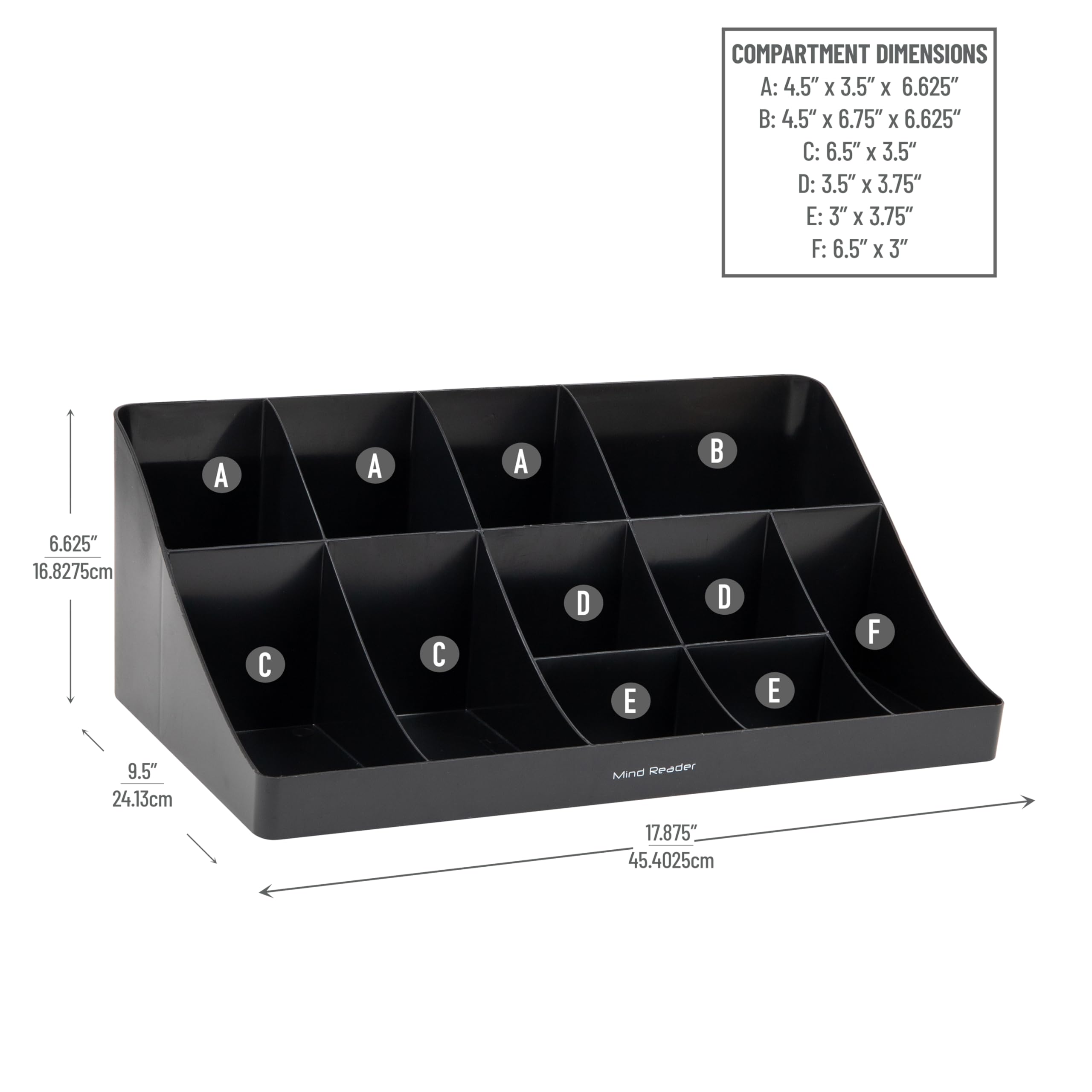 Mind Reader Cup and Condiment Station, Countertop Organizer, Coffee Bar, Kitchen, Stirrers, 17.875"L x 9.5"W x 6.625"H, Black