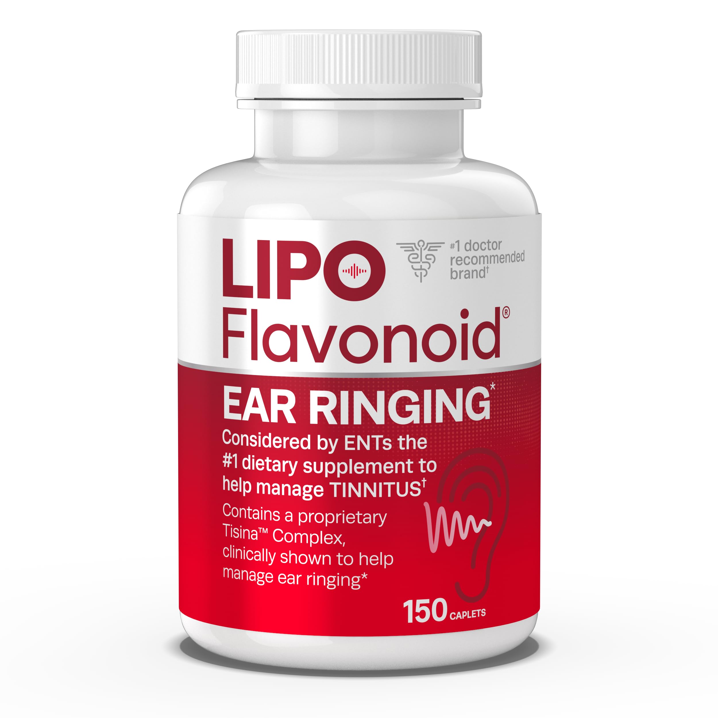 Lipo-Flavonoid Plus Tinnitus Relief - Doctor-Recommended for Ringing Ears - Clinically-Proven Lemon Bioflavonoid Complex with Vitamins C, B1, B2, B6, B12, & Calcium - 150 Caplets