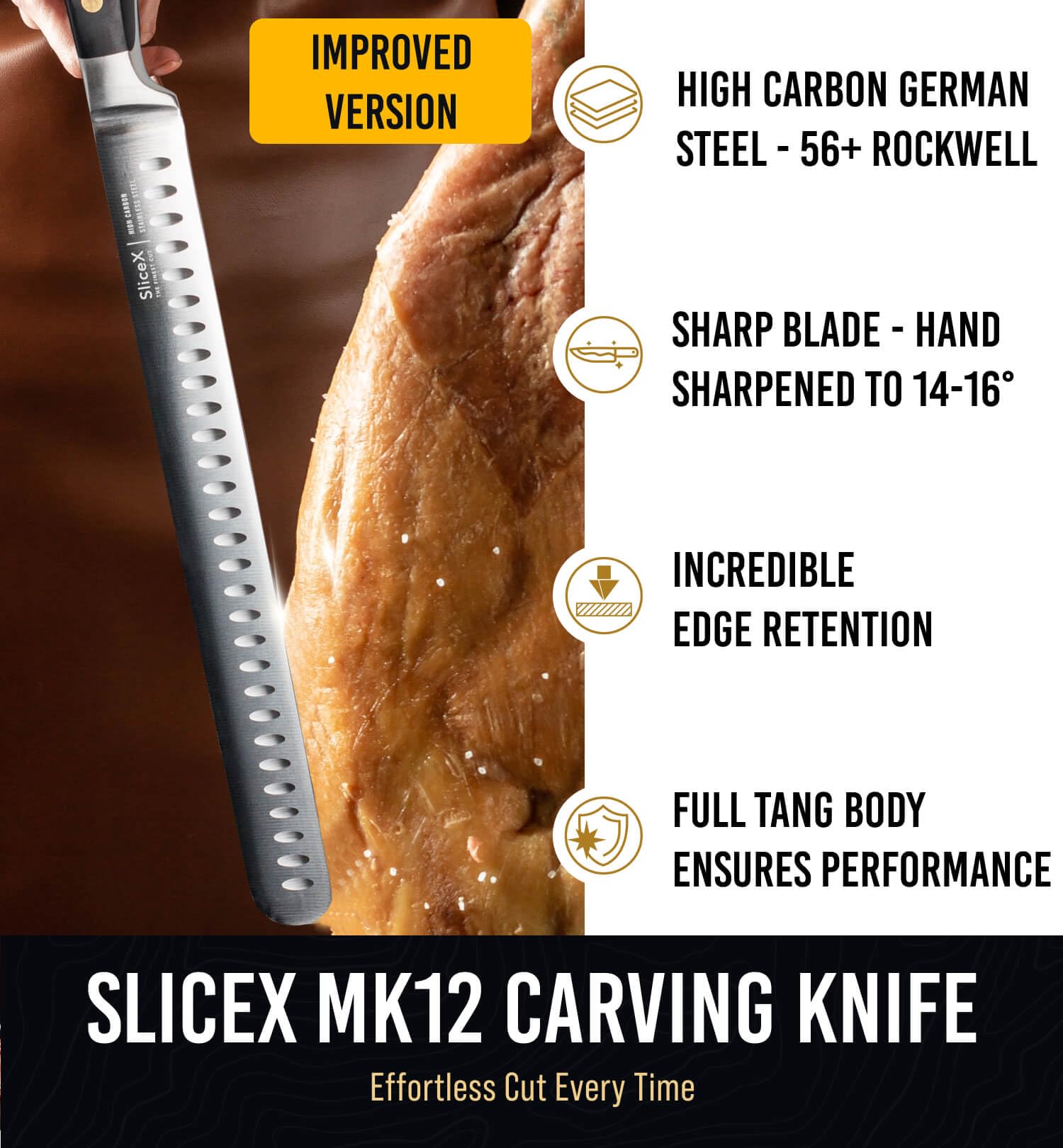 Brisket Slicing Knife – 12" Brisket Knife, BBQ, Grilling Gifts For Men – Razor Sharp German Steel, Full Tang, Ergonomic Handle