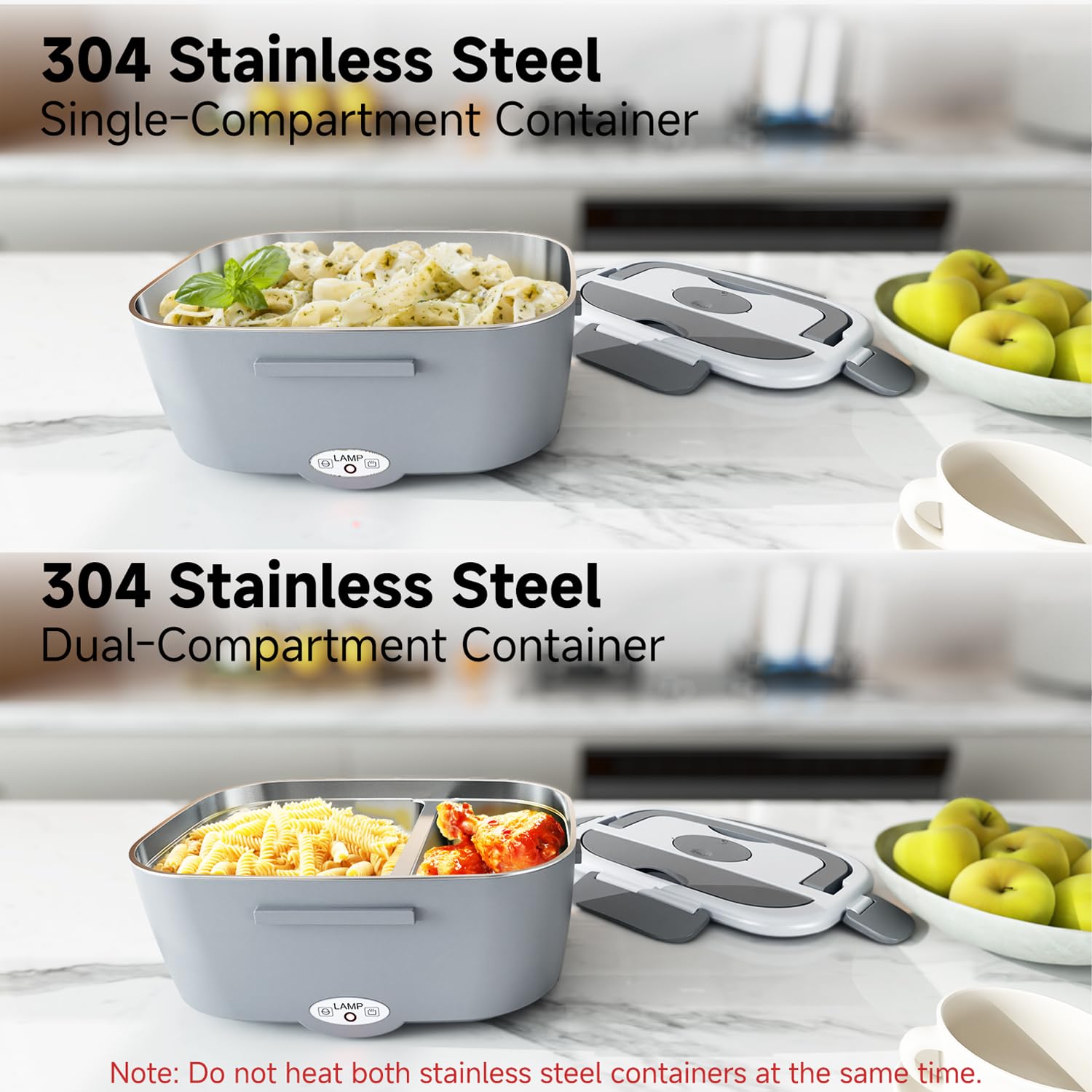 Electric Lunch Box for Adults - 80W Fast Heated Lunch Box for Men&Women with Dual 1.5L Stainless Steel Containers Fast Heating Portable Food Warmer for Car&Truck lonchera eléctrica portátil