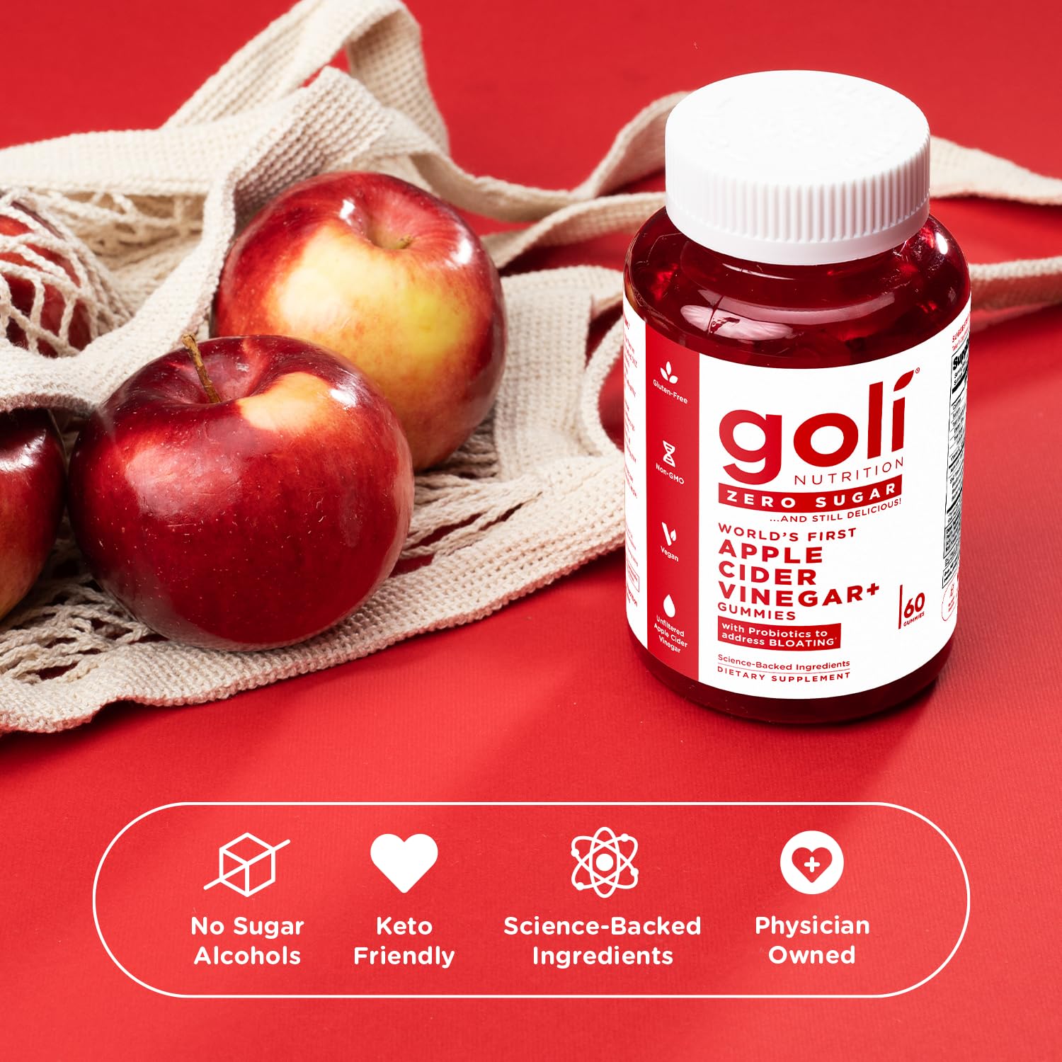 Goli Zero Sugar Apple Cider Vinegar Gummies - Vitamin B12, Probiotics to Address Bloating. No Artificial Sweeteners, No Sugar Alcohols. Vegan, Plant Based, Non-GMO, Gluten-Free & Gelatin Free. (1)