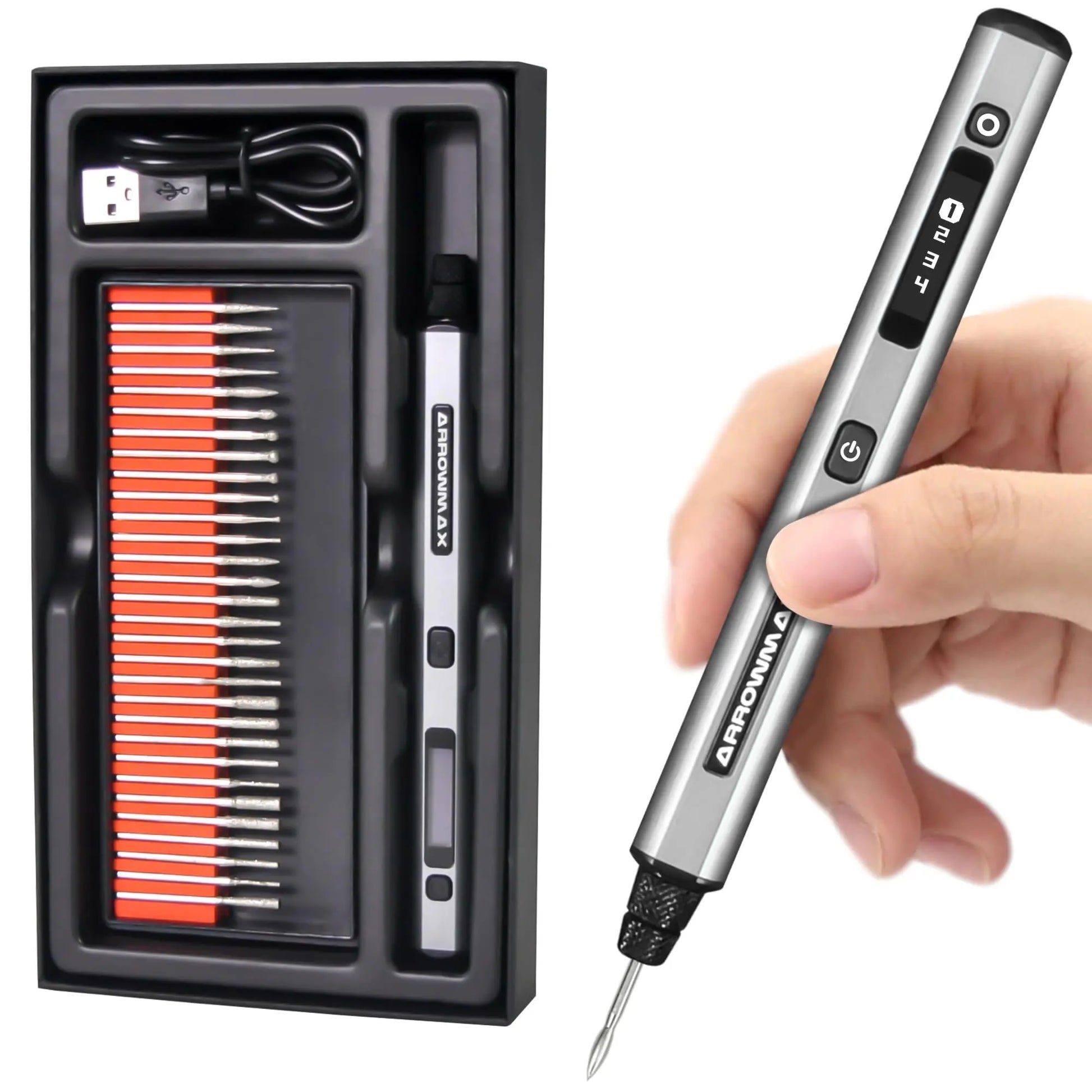 AM ARROWMAX Mini Engraving Pen: Ultimate Cordless Portable Tool for Artists & DIYers - Engrave 50+ Surfaces - Beginner Friendly - Engraving Pen for Bead, Metal, Wood, Glass and Plastic