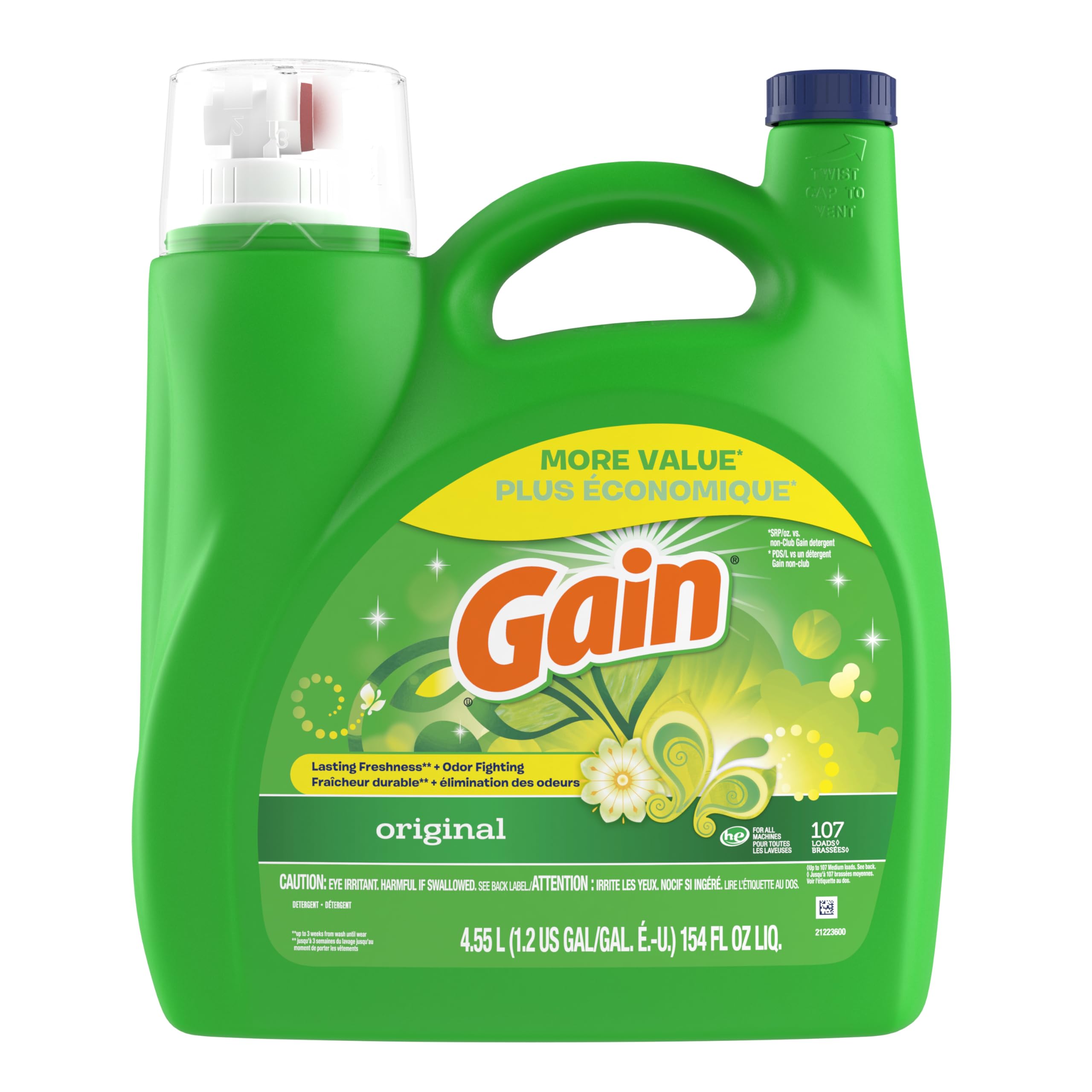 Gain + Aroma Boost Laundry Detergent Liquid, Original Scent, 107 Loads, 154 fl oz, HE Compatible Laundry Soap with Febreze and Oxi, Gain Laundry Detergent, Liquid Laundry Detergent