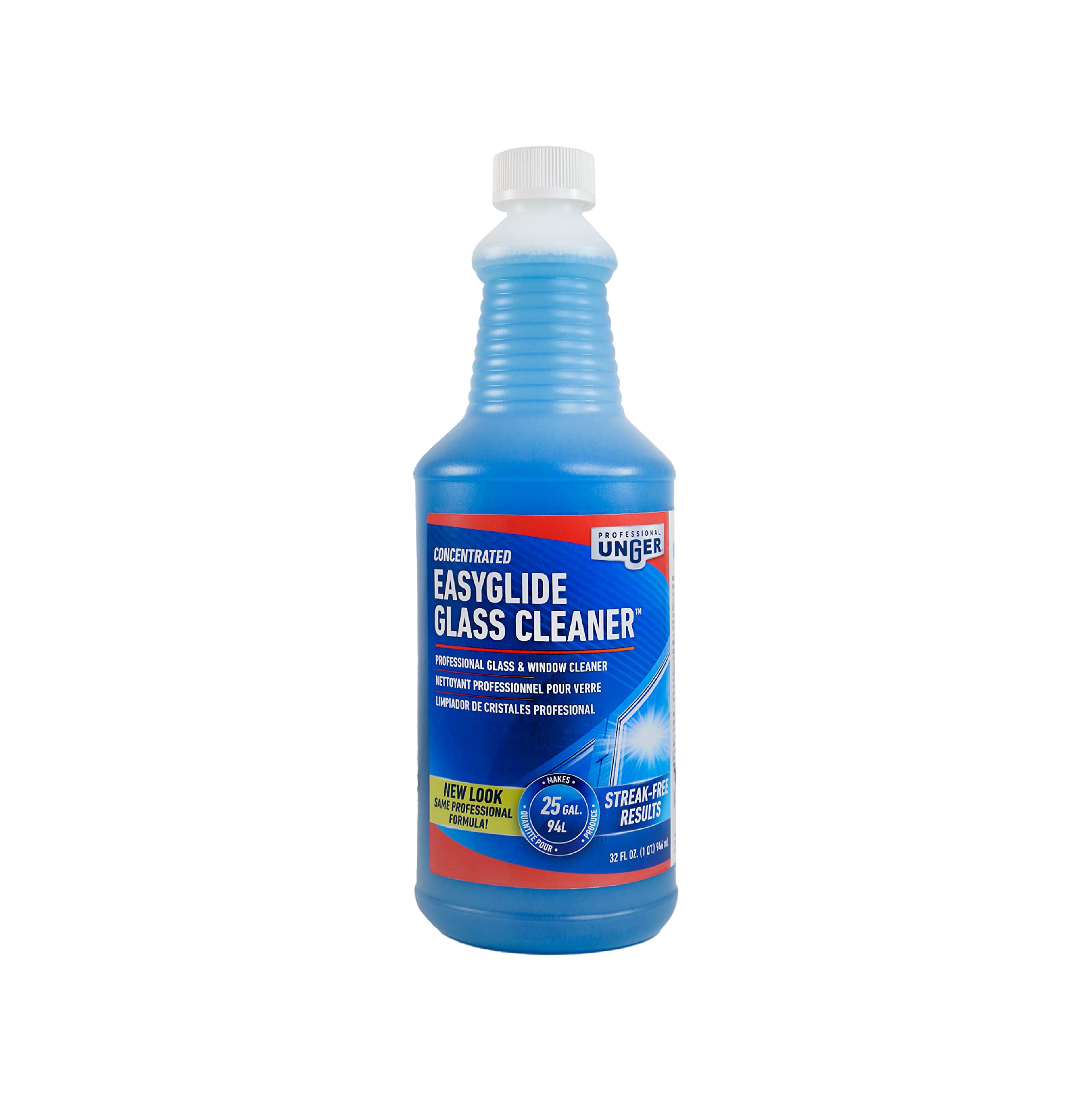 Unger Professional Streak-Free EasyGlide Glass Cleaner Concentrate, 32 oz - Ammonia-Free, Makes 25 Gallons of Solution , Safe for Tinted Windows, LOW-E Glass, Windshields & Mirrors