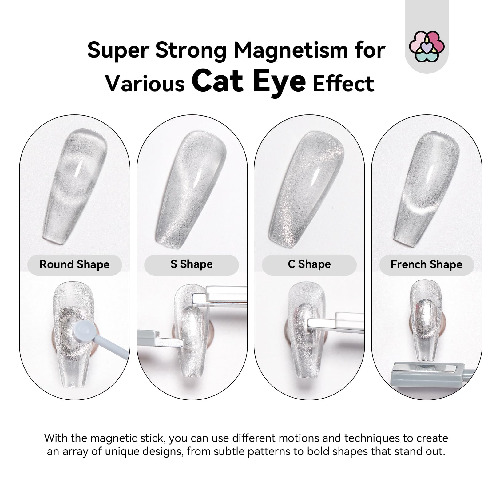 SAVILAND Cat Eye Magnetic for Nail: 9PCS Cat Eye Gel Nail Polish Magnet Tools Set Strong Suction Nail Magnet Nails Square Round Magnet Stick Diverse Cat Eye Effect Double Ended Nail Salon Art Tools