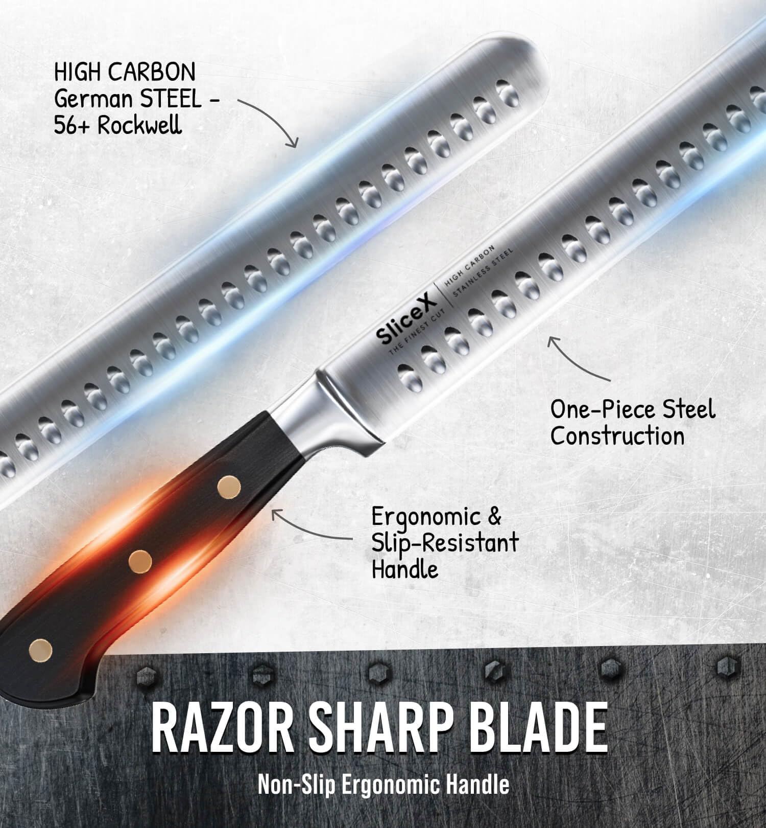 Brisket Slicing Knife – 12" Brisket Knife, BBQ, Grilling Gifts For Men – Razor Sharp German Steel, Full Tang, Ergonomic Handle