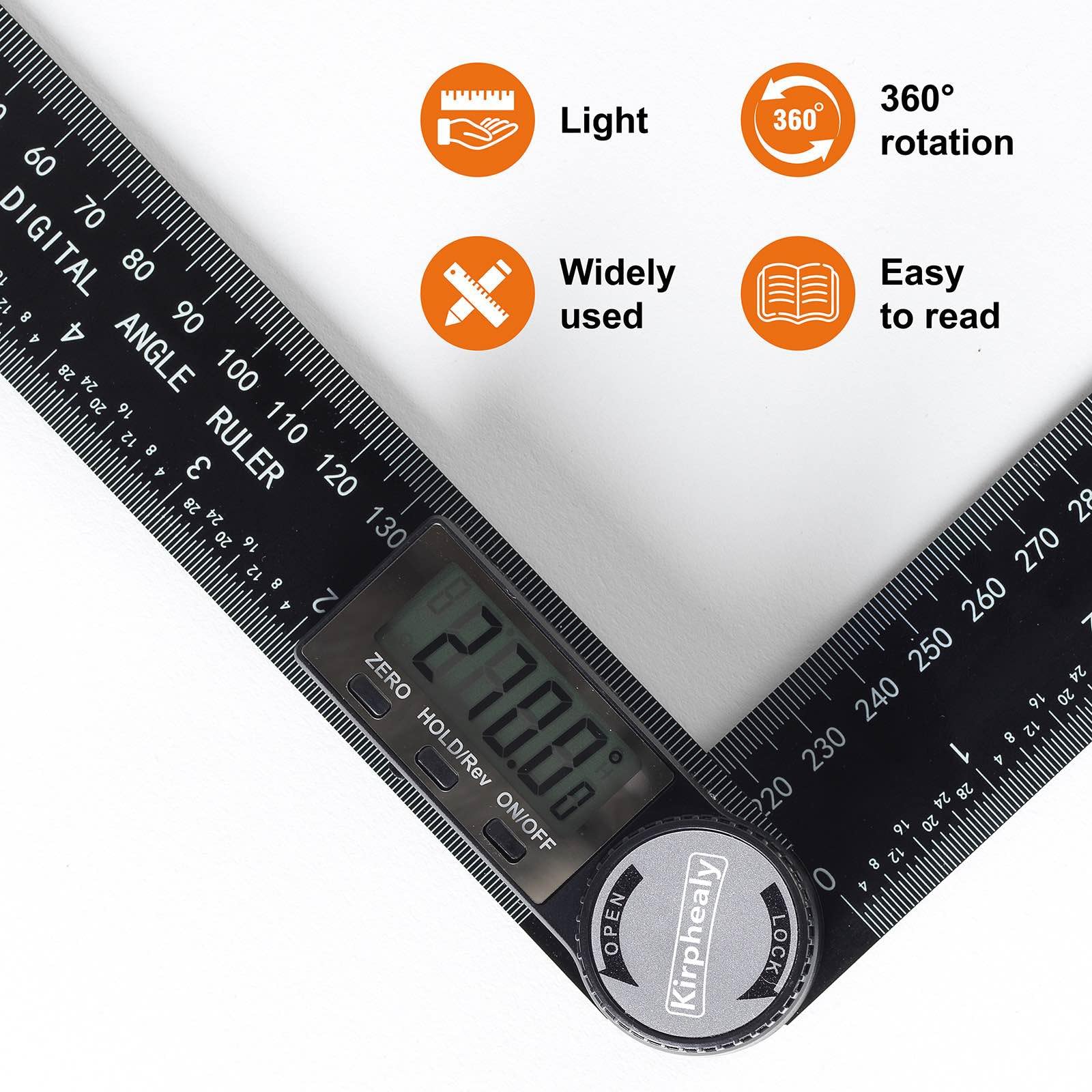 Kirphealy Digital Angle Finder Protractor, 7inch 200mm Angle Gauge Professional Measuring Tool, Third Generation Adjustable Angle Ruler, Quick Display for Carpentry Construction and Home Improvement