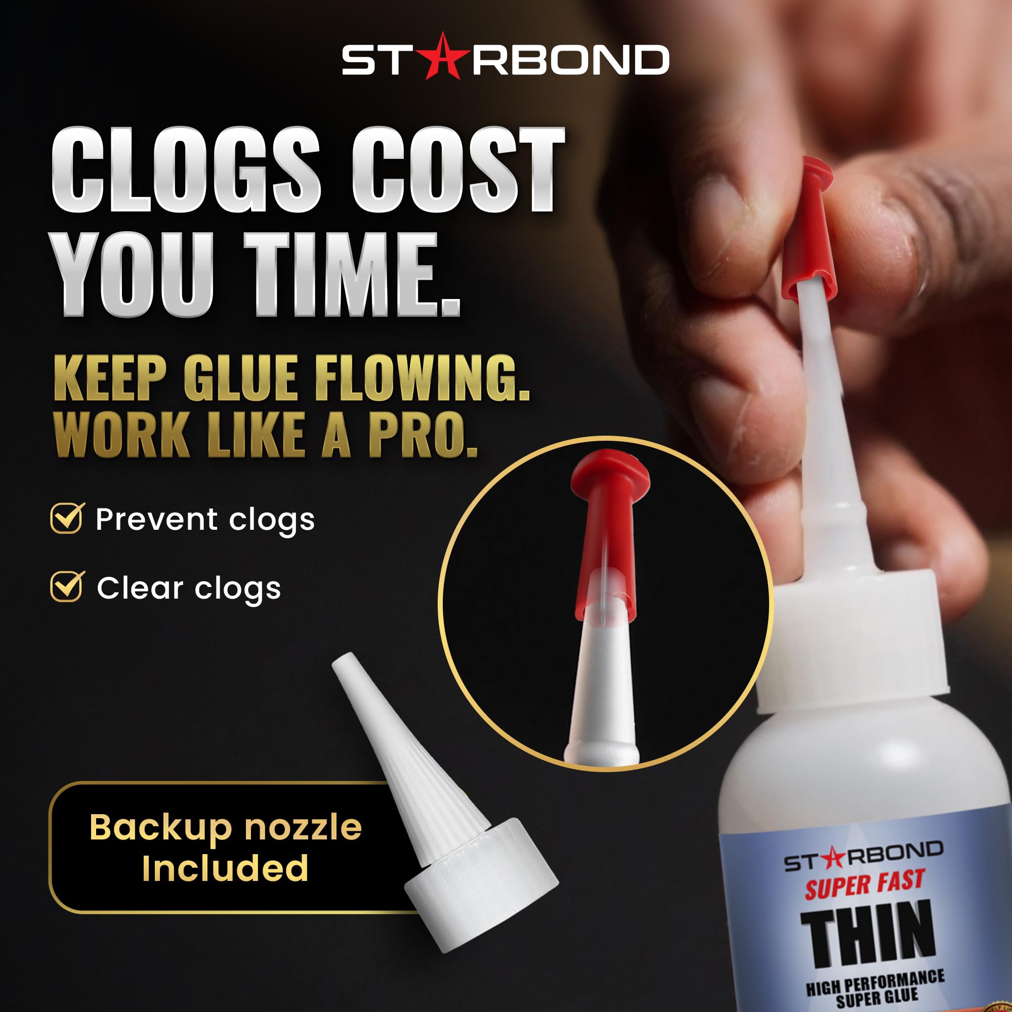 Starbond Super Fast Thin, Premium Instant CA (Cyanoacrylate Adhesive) Super Glue Plus Extra Cap and Microtips, (for Woodturning, Pen Turning, Hobby, Stabilizing, Finish, Inlay) (2 Ounce)