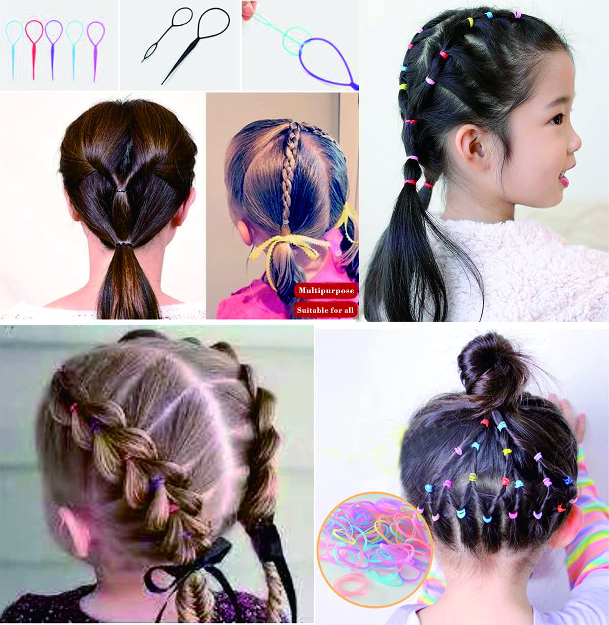 2000 PCS Clear Elastic Mini Ponytail Rubbers Ties, Soft Non-Slip Small Hair Accessories for Girls, with 2 PCS Topsy Tail Tools