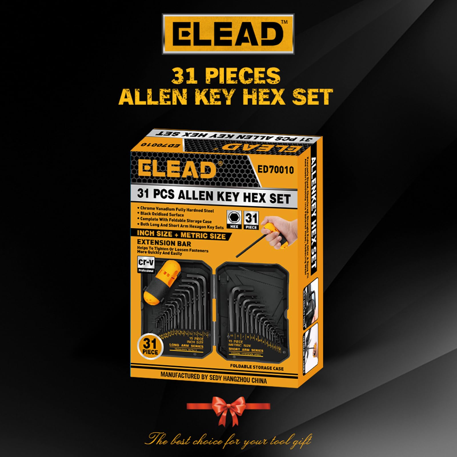 31-Piece Hex Key Set - Allen Wrench Set, SAE and Metric Allen Keys MM(0.7mm-10mm) SAE(0.028"-3/8) Heat-Treated, Torque Handle, High Leverage, Long & Short Keys, Easy Organization