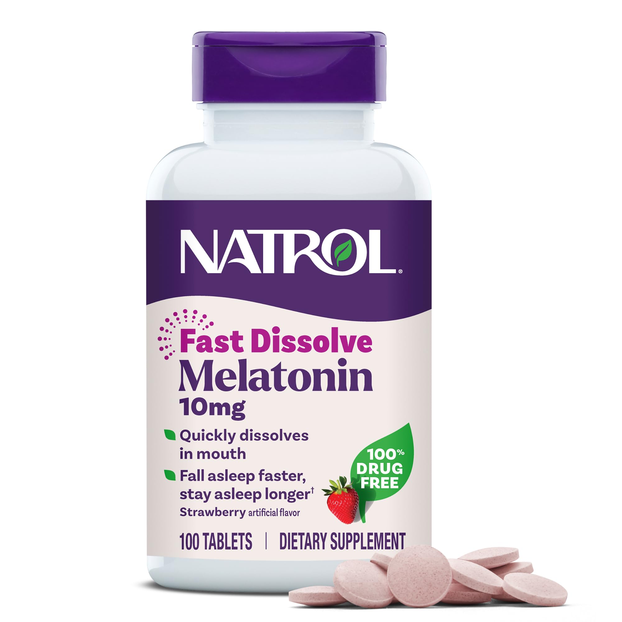 Natrol Fast Dissolve Melatonin 10mg Tablets - Strawberry Flavor, 100 Count, Sleep Support Melatonin Tablets for Adults, 100-Day Supply