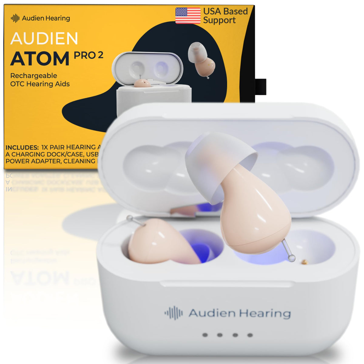 Audien Hearing ATOM PRO 2 Wireless Rechargeable OTC Hearing Aid, Premium Comfort Design & Nearly Invisible