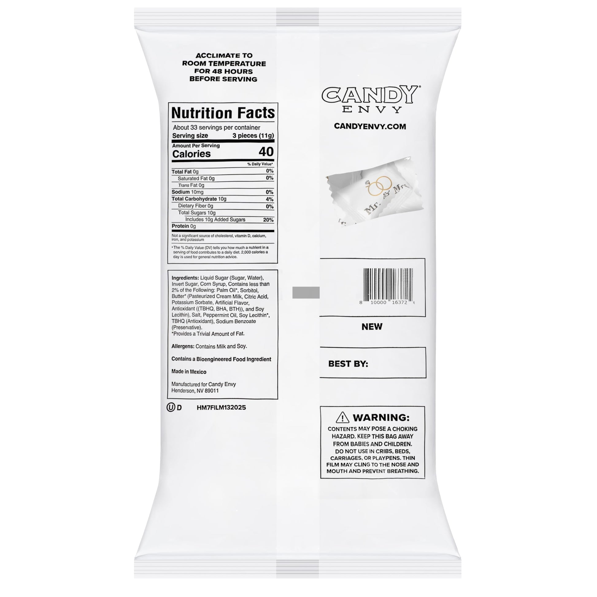 Candy Envy - Mr. and Mrs. Buttermints - 13 oz. Bag - Approximately 100 Individually Wrapped Mints - Wedding Favors