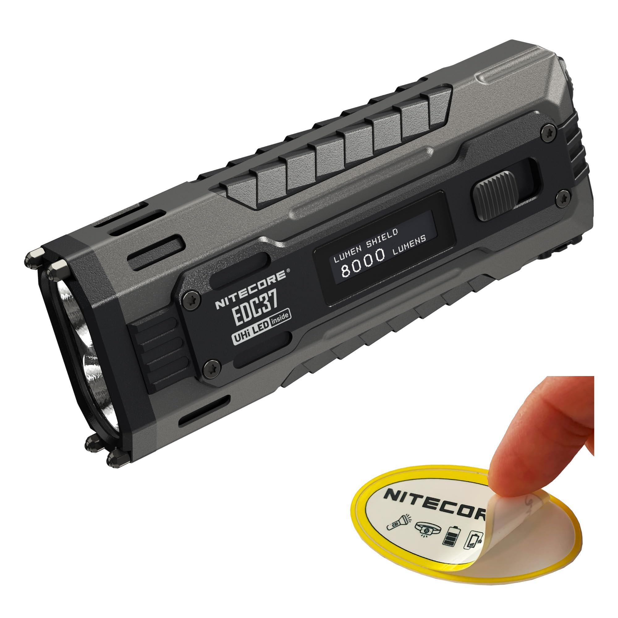 Nitecore EDC37 8000 Lumens Flat Shape Flashlight, USB-C Fast Charging with Digital OLED Display and Safety Lock Sticker
