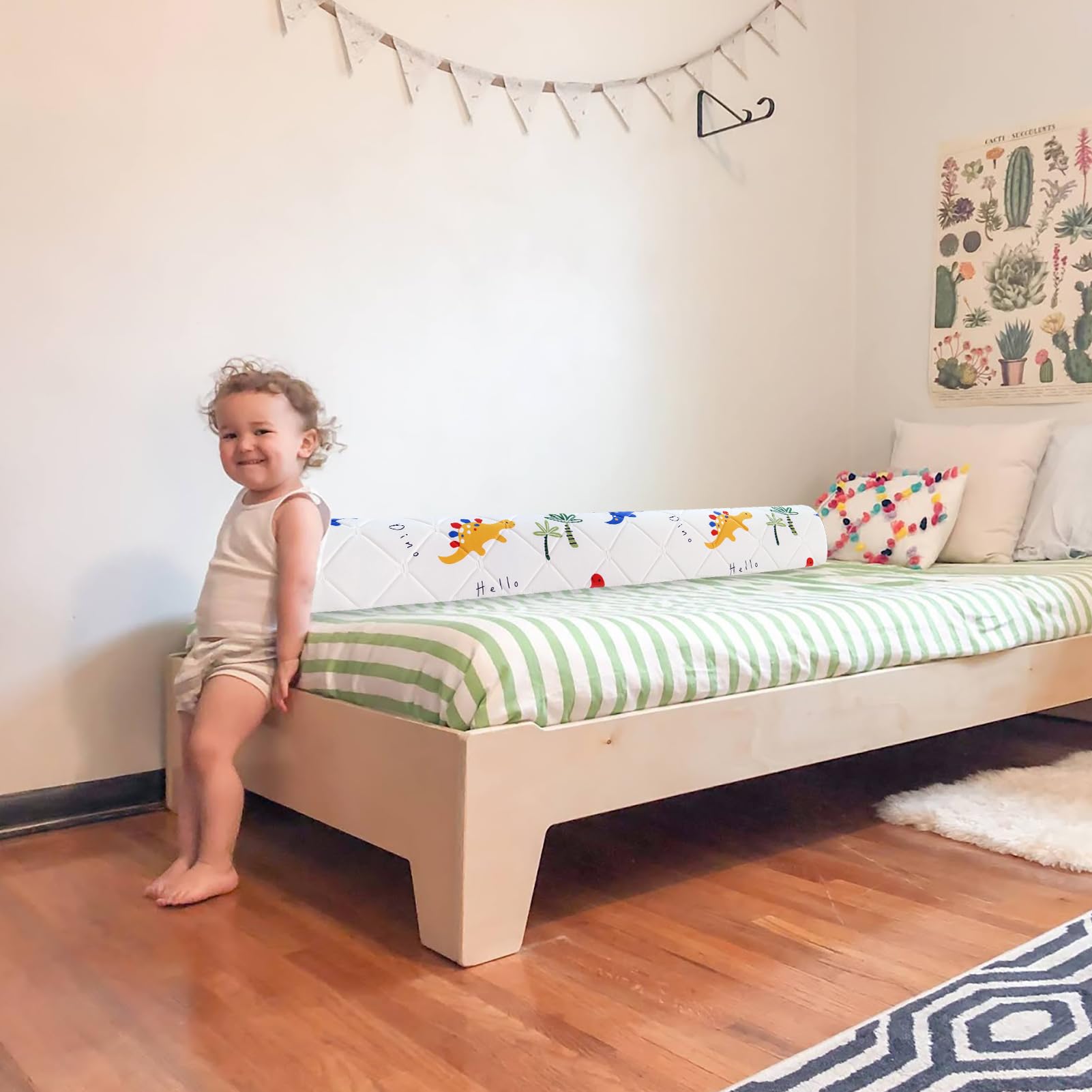 2-Pack Premium Foam Bed Bumpers for Toddler, Non-Slip Bed Rails for Toddlers for Twin, Queen, King Beds, Machine Washable Bumpers Cover for Easy Care（Size: 52" x 7" x 5"）
