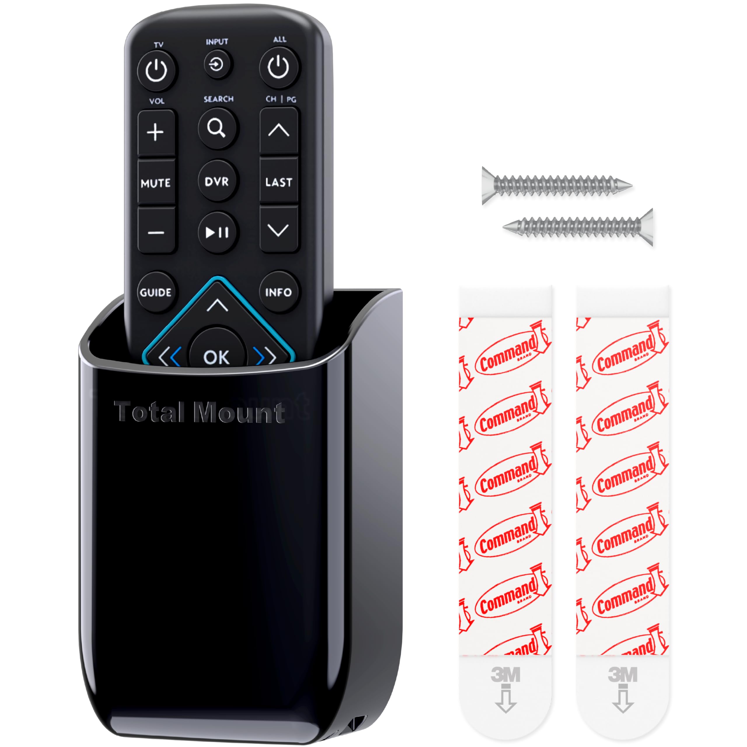 TotalMount Hole-Free Remote Control Holder - Eliminates Need to Drill Holes in Your Wall (Black, Quantity 1)