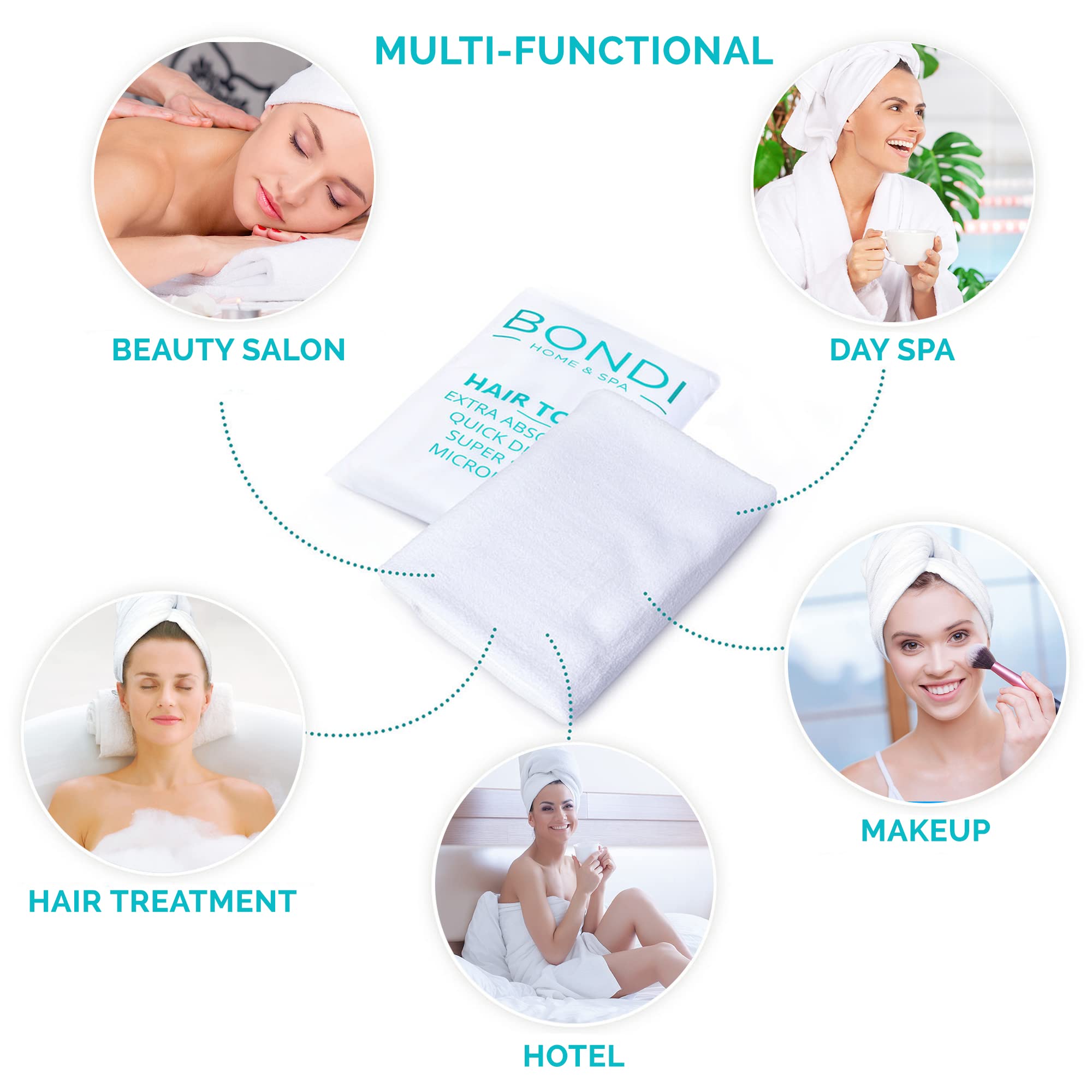 Bondi SPA Microfiber Hair Towel – Dries Hair 50% Faster – Anti-Frizz – Highly Absorbent & Super Soft - XL (42 x 22) - Rectangle