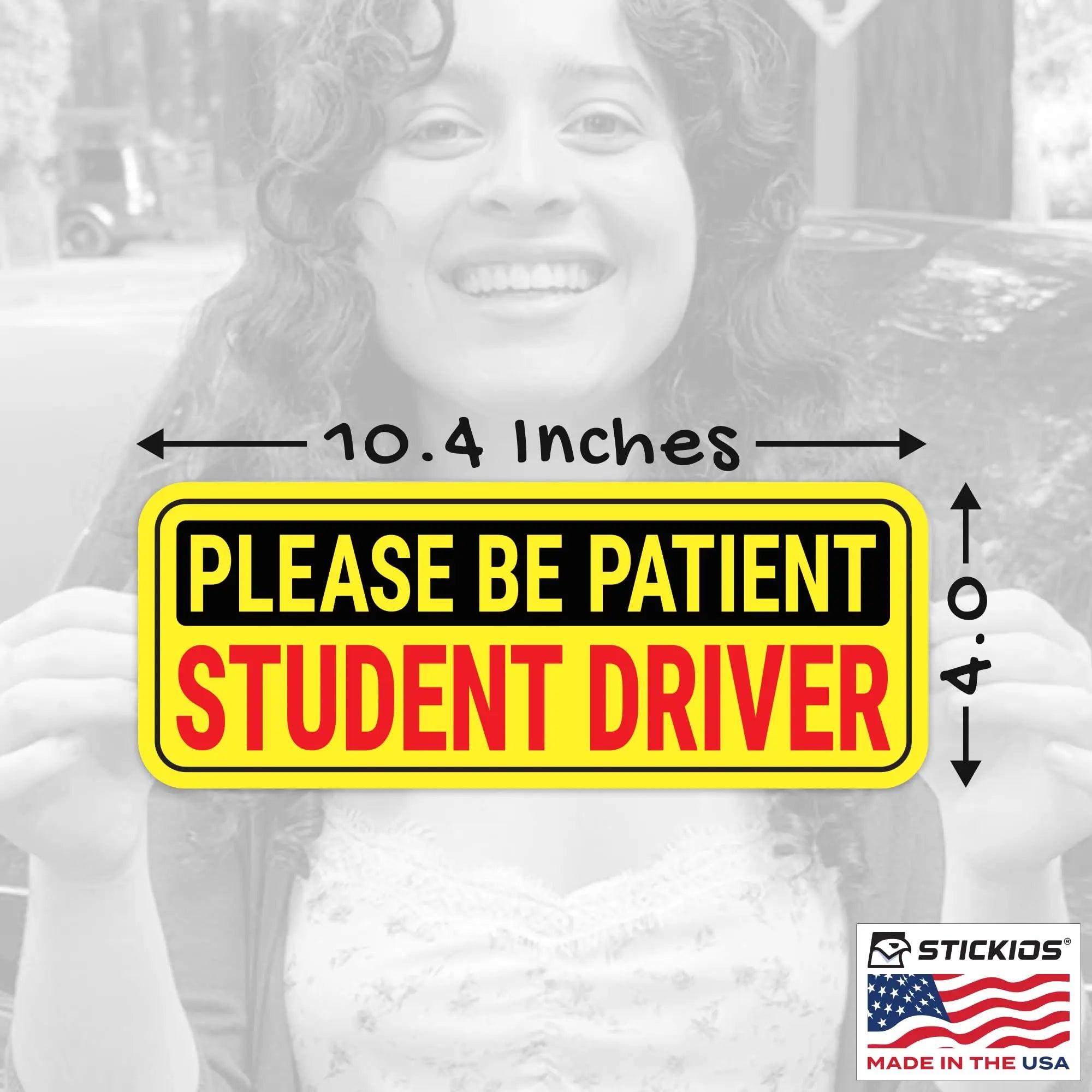 Stickios Non-Magnetic Student Driver Stickers - Removable Vinyl Decal Signs for Cars & Windows - Made in USA (10x4 inches, 2-Pack)