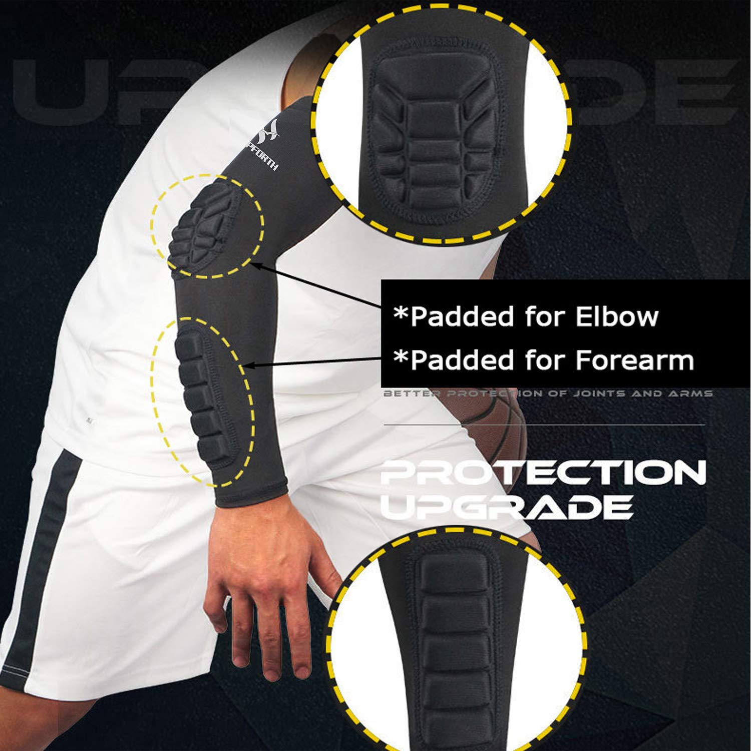 HOPEFORTH 2PCS Elbow Sleeve Padded Compression Arm Forearm Guard Sports Shooter Sleeves Protective Pads Support for Football Basketball Volleyball Baseball Softball Tennis Cycling Outdoor