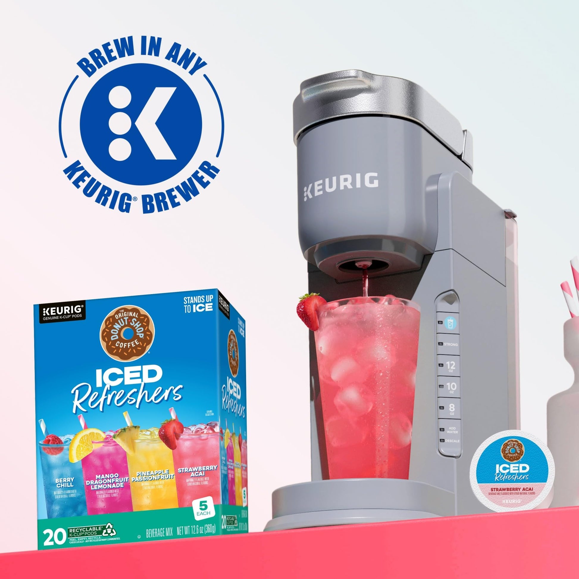 The Original Donut Shop, Iced Refreshers, Keurig Single Serve K-Cup Pod Variety Pack, Strawberry Acai, Pineapple Passionfruit, Mango Dragonfruit Lemonade, Berry Chill, 20-Count