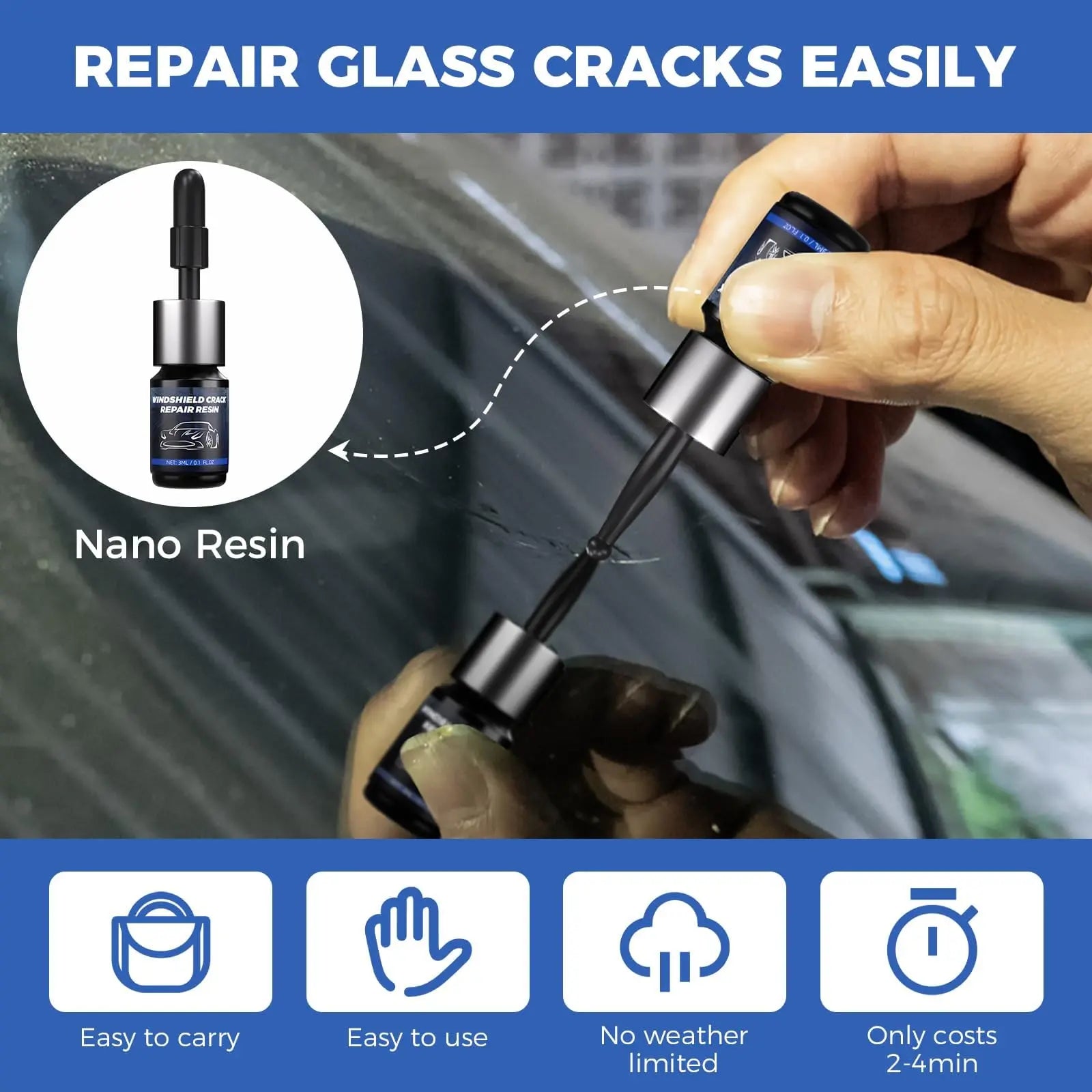 NASILOOP Windshield Repair kit, Windshield Crack Repair Resin Kit