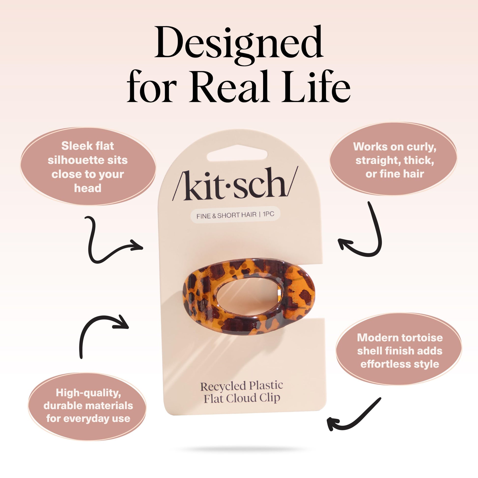 Kitsch Small Flat Claw Clips for Women - Stylish Flat Hair Clips for Women, Strong Hold for Thick & Fine Hair | Non-Slip for Secure, Comfortable All-Day Wear -Tortoise Design