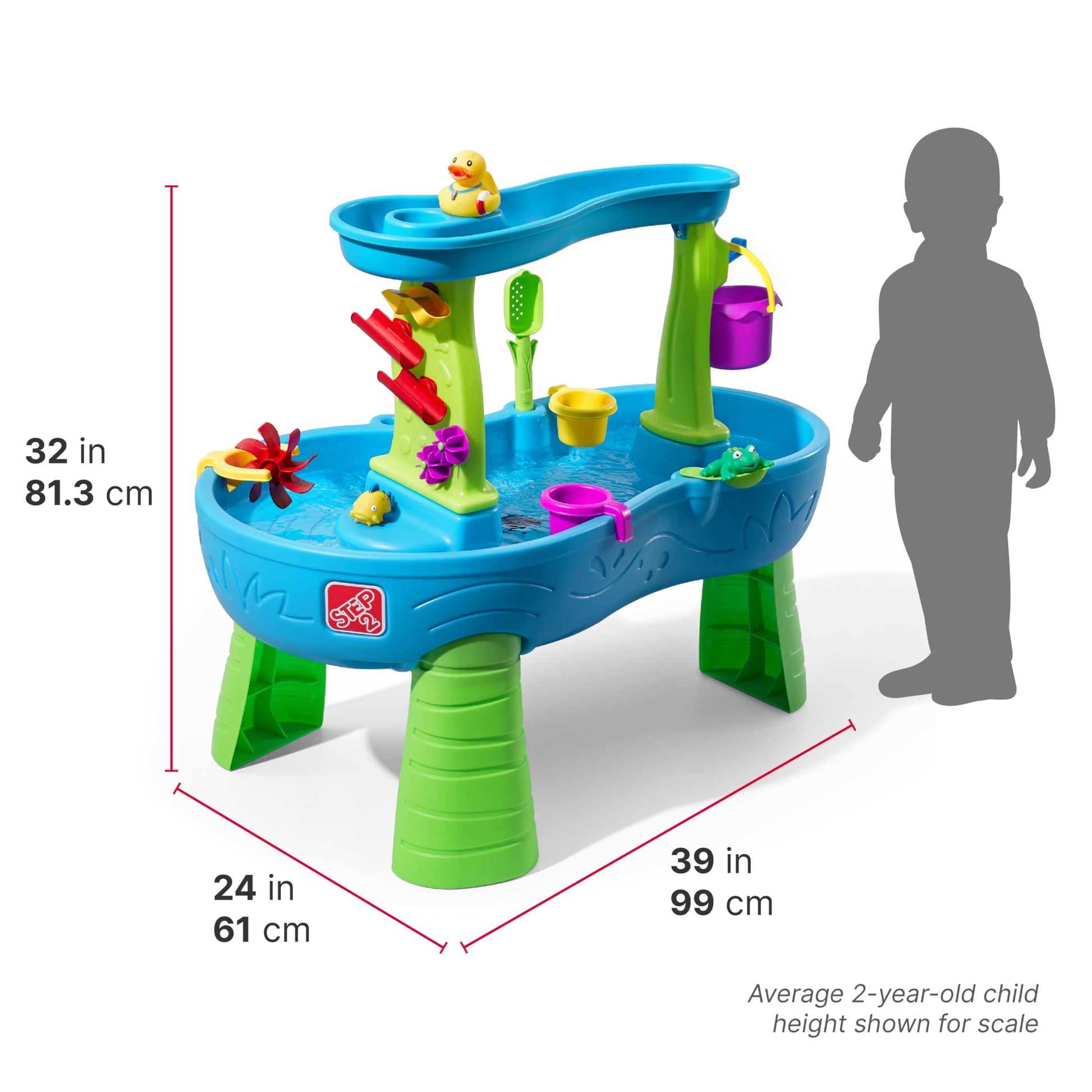 Step2 Rain Showers Splash Pond Water Table, Kids Water and Sand Activity Sensory Playset, Summer Outdoor Toys, 13 Piece Water Toy Accessories, For Toddlers 1.5+ Years Old, Blue & Green