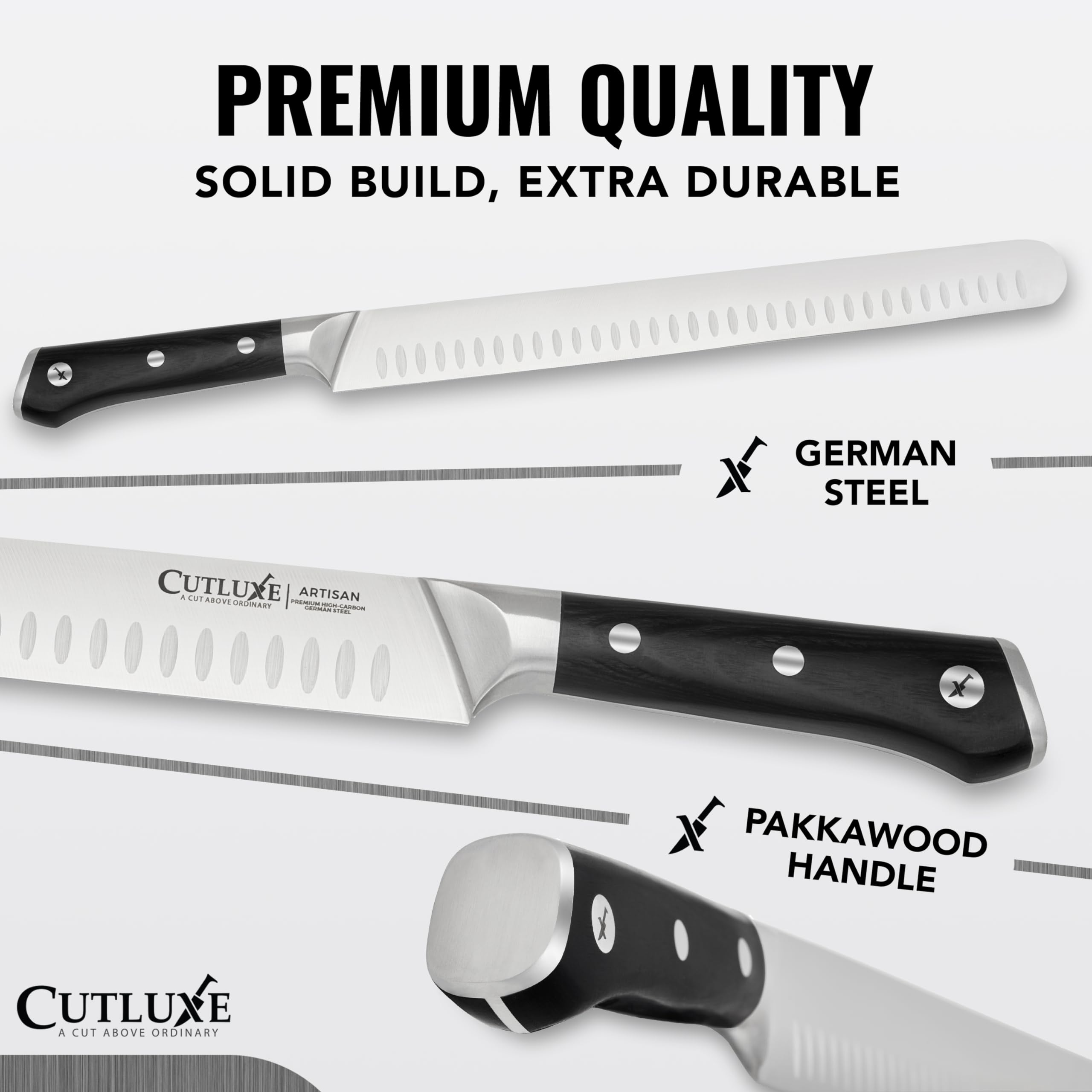 Cutluxe Brisket Knife – 12" Carving & Slicing Knife for Meat & BBQ – Razor Sharp German Steel, Sheath Included, Ergonomic Full Tang Handle Design – Artisan Series