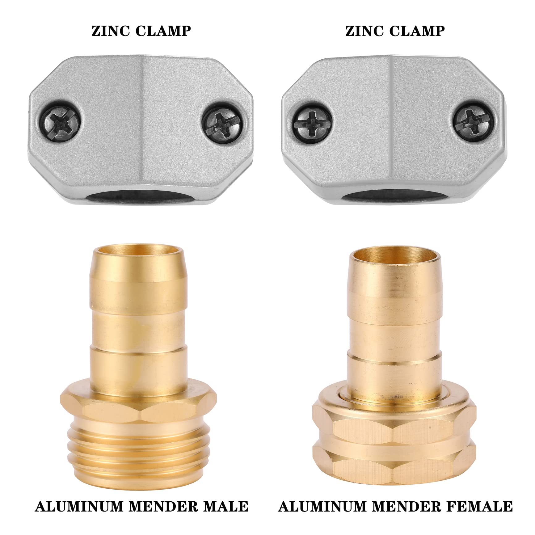Sanpaint Zinc and Aluminum Male and Female Coupling, Fits All 5/8-Inch and 3/4-Inch Garden Hose Repair Fitting, 2 Pack(Female & Male)
