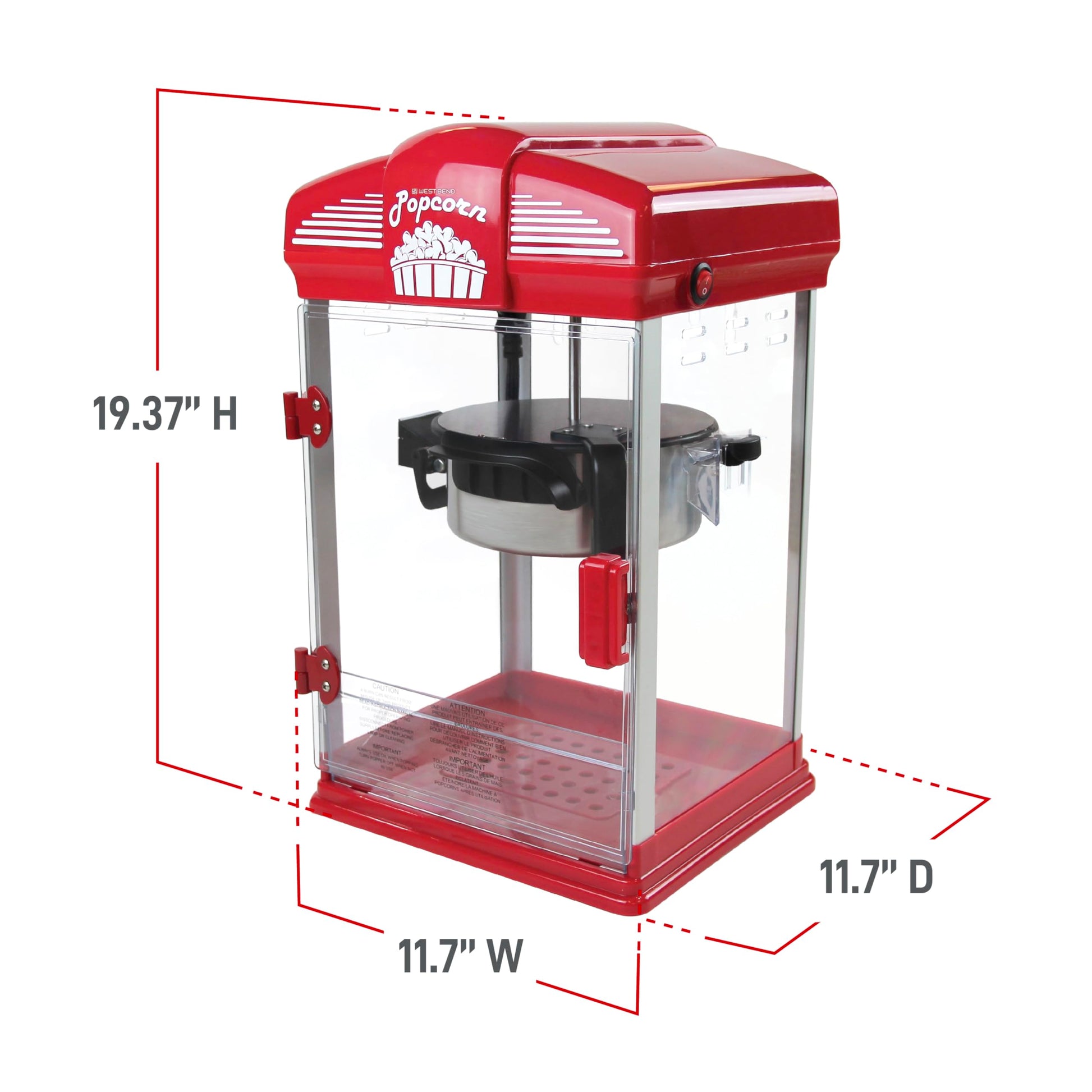 West Bend Stir Crazy Movie Theater Popcorn Popper, Gourmet Popcorn Maker Machine with Nonstick Popcorn Kettle, Measuring Tool and Popcorn Scoop for Popcorn Machine, 4-Qt., Red