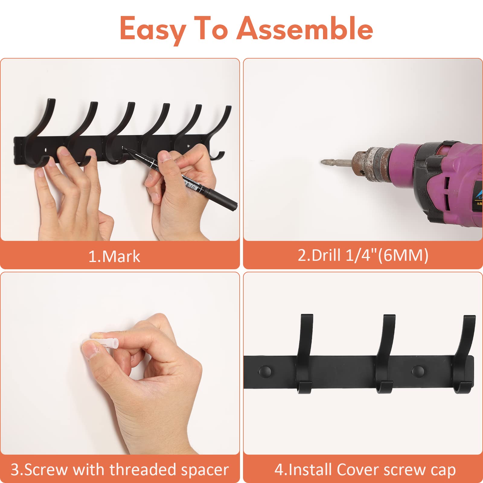 Optish 2 Pack Coat Rack Wall Mount, Coat Hooks Wall Mount, Wall Hooks for Hanging, Hat Rack for Wall, Coat Hanger Wall Mount, Towel Hooks for Bathrooms