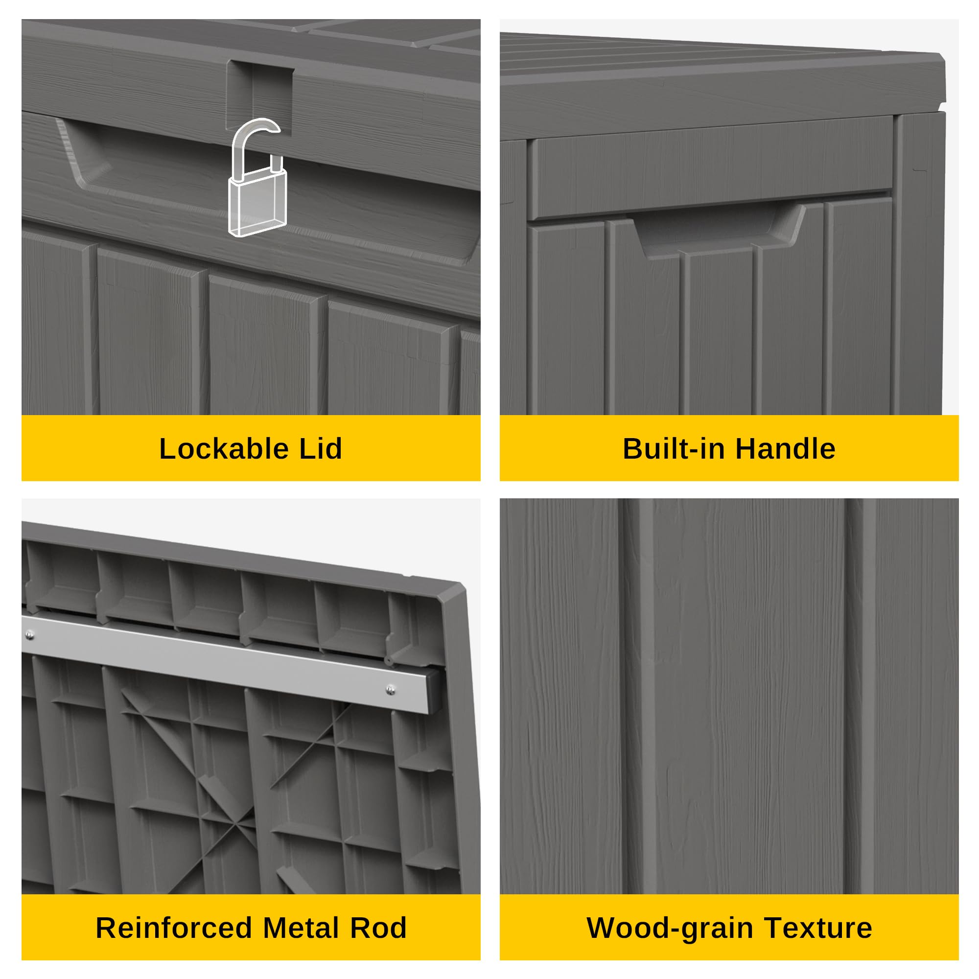 EAST OAK Outdoor Storage Box, 60 Gallon Deck Box Indoor and Outdoor Use, Waterproof Resin Storage Bin for Patio Cushions, Gardening Tools, Lockable, UV Resistant, Grey