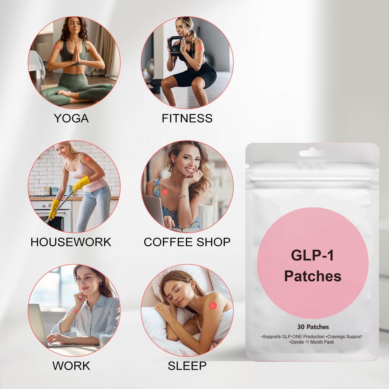 USHJNV GLP-1 Patch -8-Hour Long-Lasting Formula Support - Suitable for Men and Women's Body Care Patches - can be Applied to Various Parts of The Body -30 Pieces Set.
