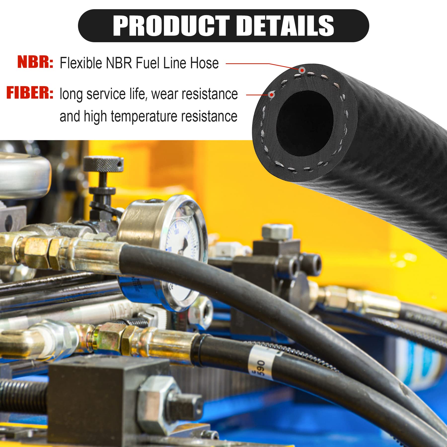 3/8 Inch (10mm) ID Fuel Line Hose 10FT NBR Rubber Push Lock Hose High Pressure 300PSI for Automotive Fuel Systems Engines