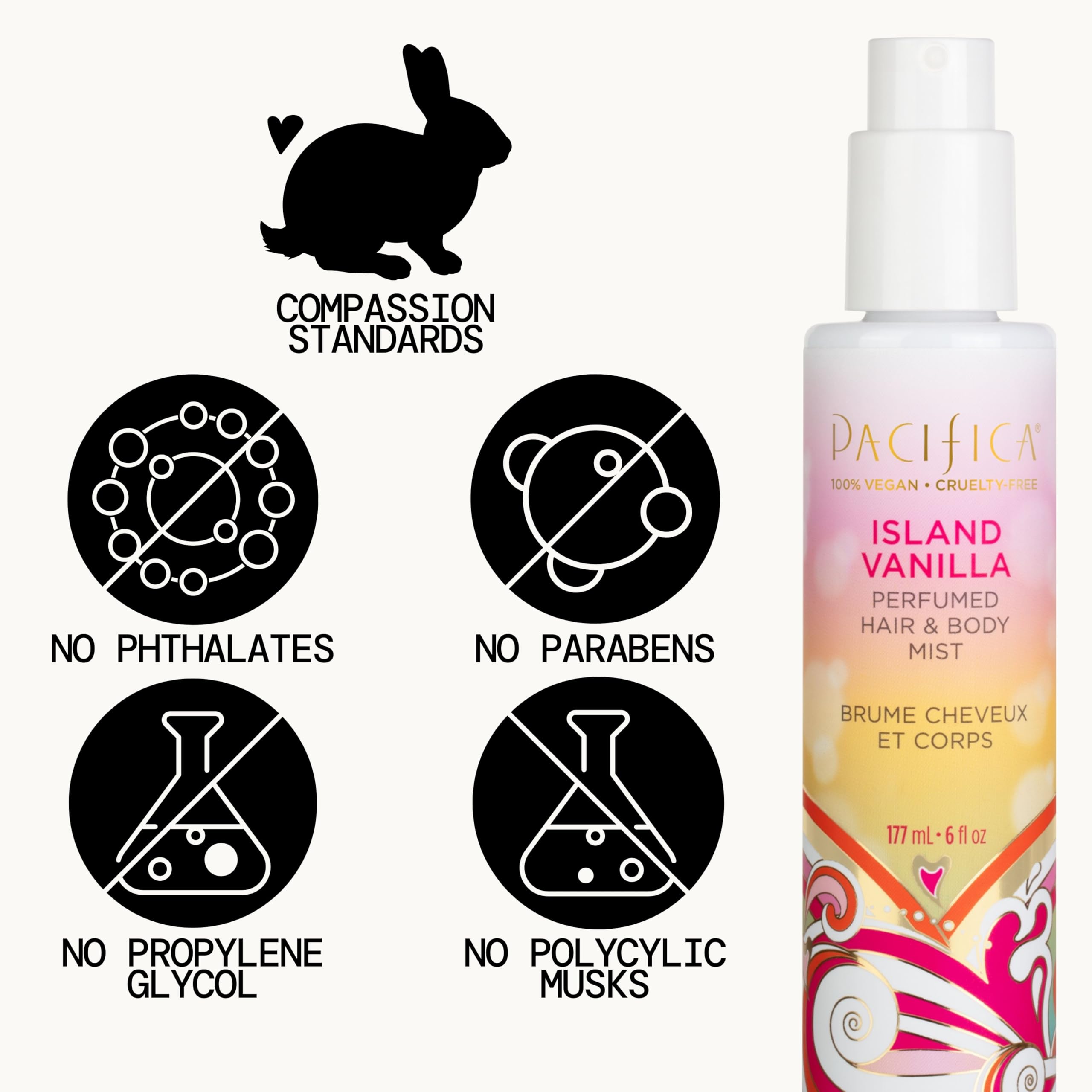 Pacifica Island Vanilla Hair Mist Perfume and Full Body Spray for Women - Fragrance Spray for A Mood-Lifting Experience, Paraben-Free, Clean Beauty No Alcohol, Vegan & Cruelty-Free, 6 oz oz