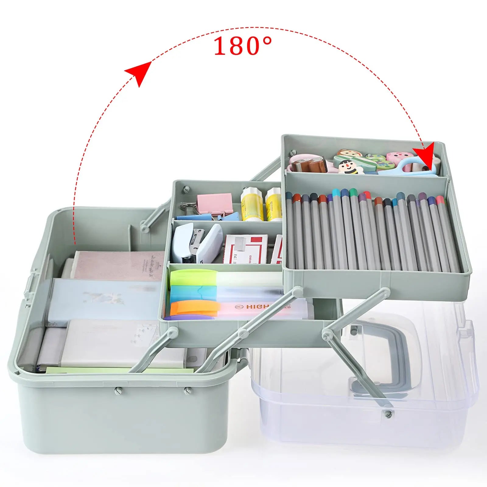 BTSKY 3-Layer Plastic Dividing Storage Craft Organizer with Adjustable Spacers and Portable Handled Multipurpose Home Utility Box for Medicine, Sewing and Art Supply