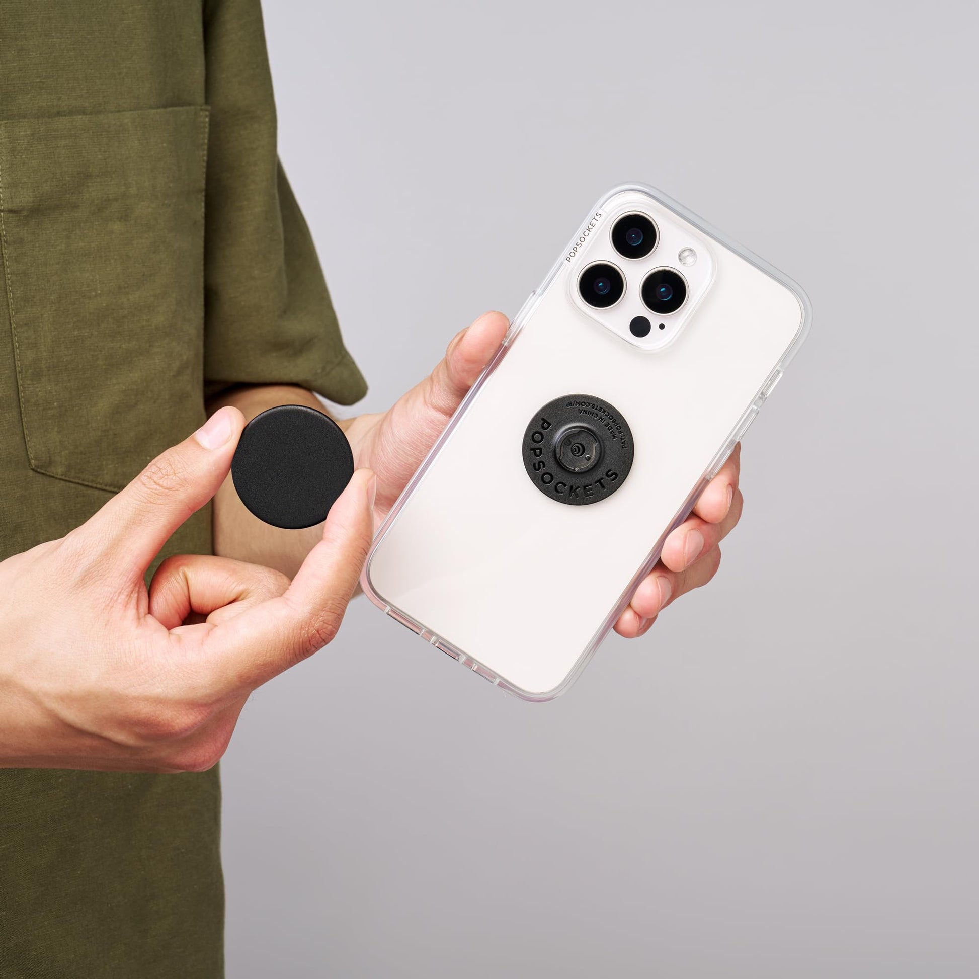 ​​​​PopSockets Phone Grip with Expanding Kickstand, Adhesive Grip - Black
